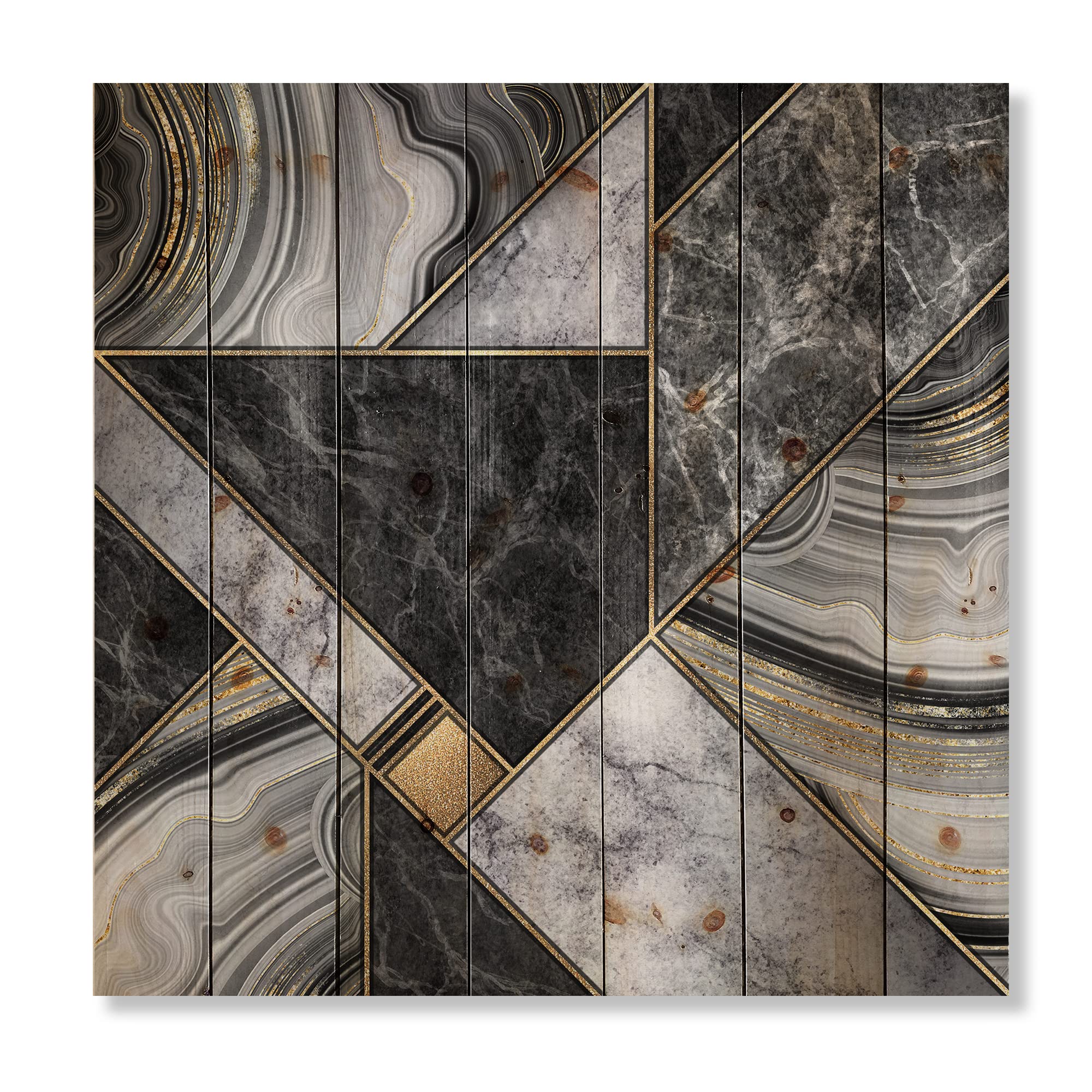 DesignQ Modern Wood Wall Art - Large Abstract Marble Granite Agate Print on Natural Pine Wood with Gold Accents | Contemporary Home Decor for Living Room, Bedroom & Office