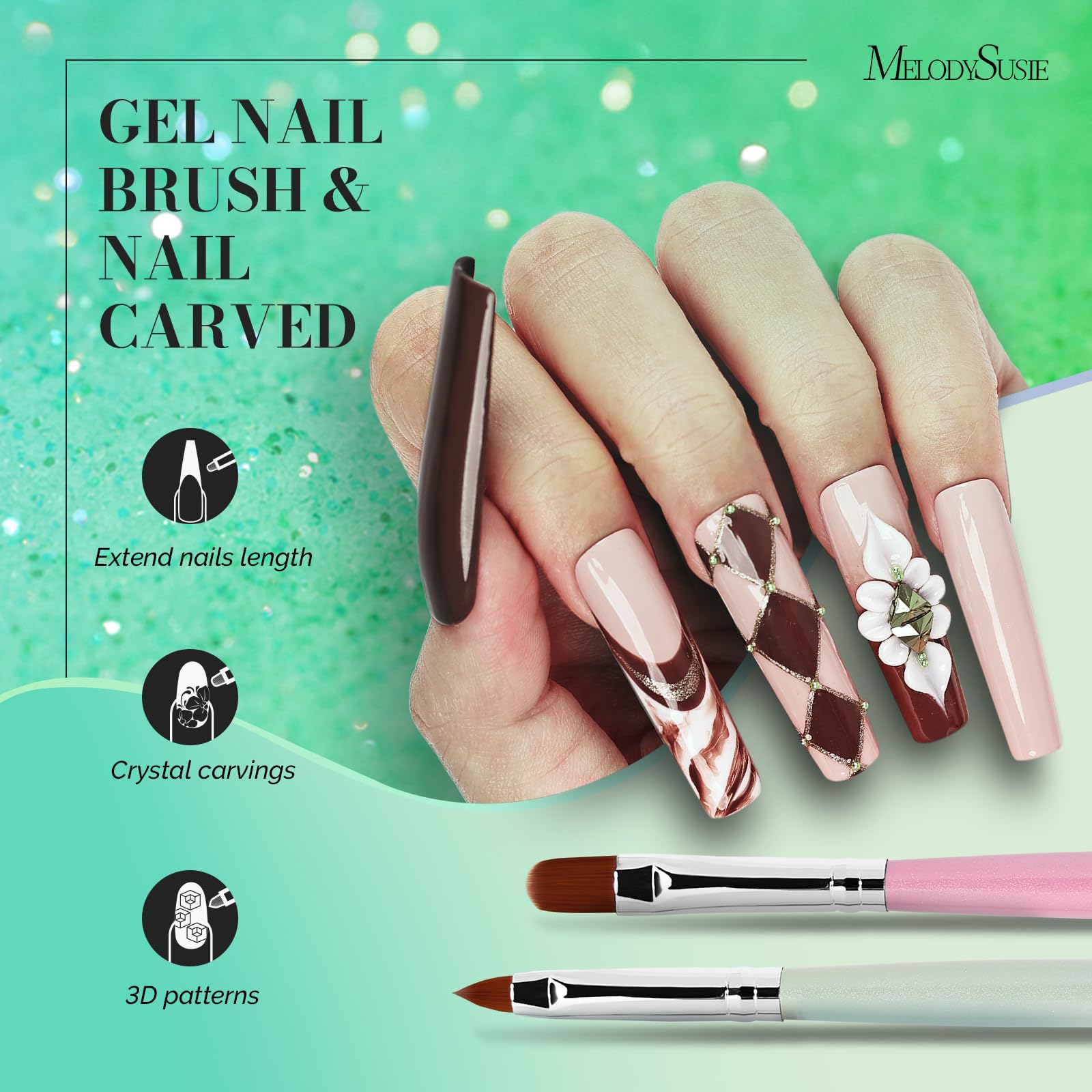 MelodySusie 6pcs Nail Art Brushes Set for DIY Salon & Home Use