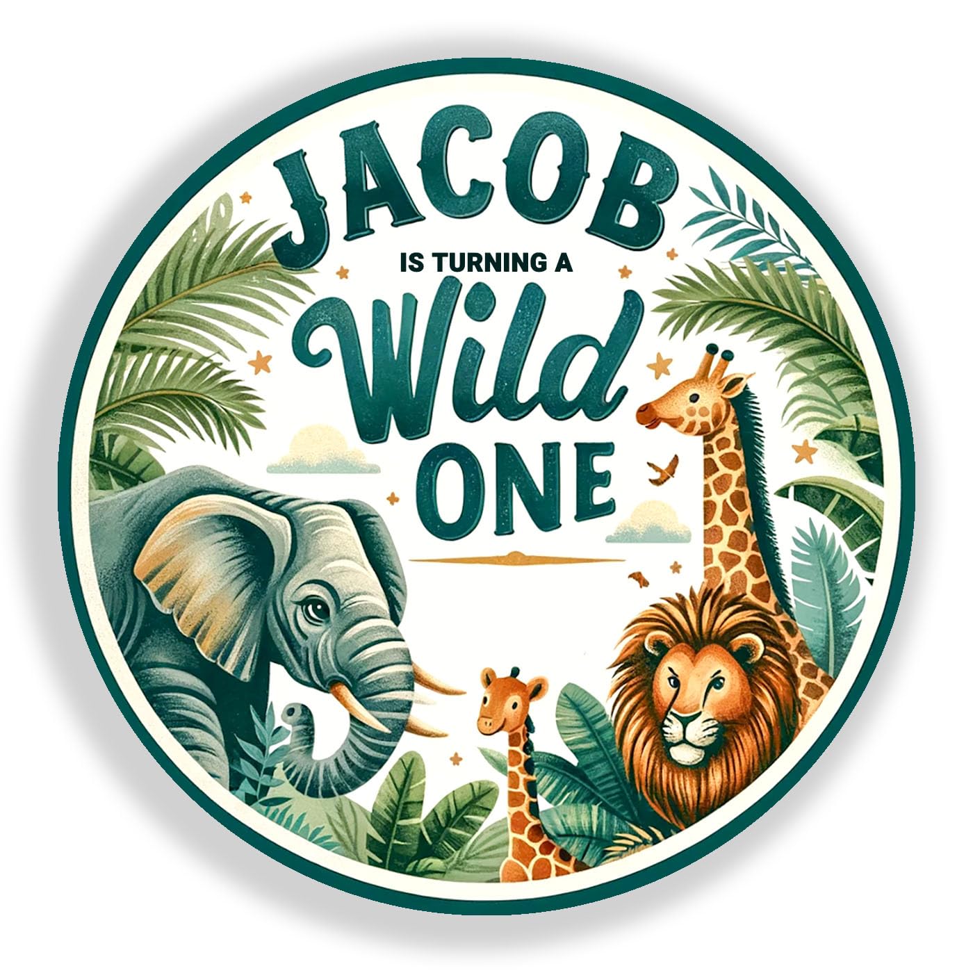 Customizable Jungle Animal Stickers - Personalized Wild One Party Favor Tags (3