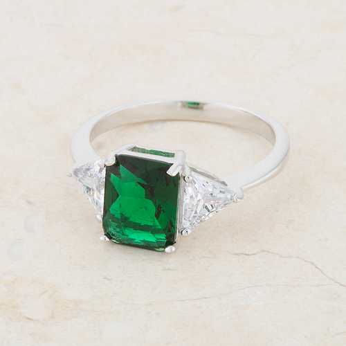 Classic Emerald Rhodium Plated Engagement Ring for Women - Vintage Style Wedding Band, Anniversary Gift, Proposal Jewelry - Perfect for Bridal, Valentine's Day & Special Occasions