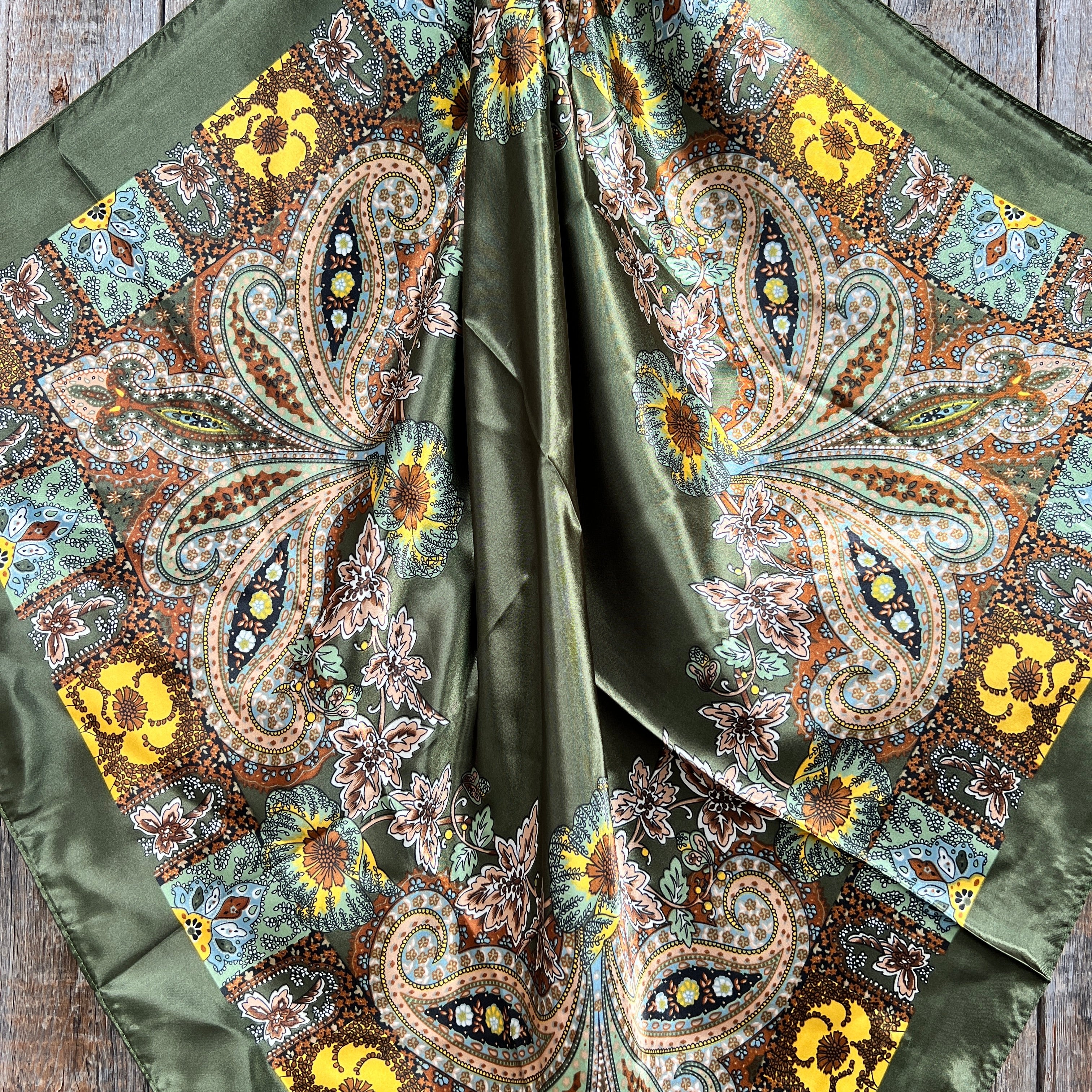 35X35 Olive Green Paisley Wild Scarf WR1001 - Western Cowboy Bandana for Men & Women, Perfect for Horse Riding, Rodeo, and Outdoor Adventures