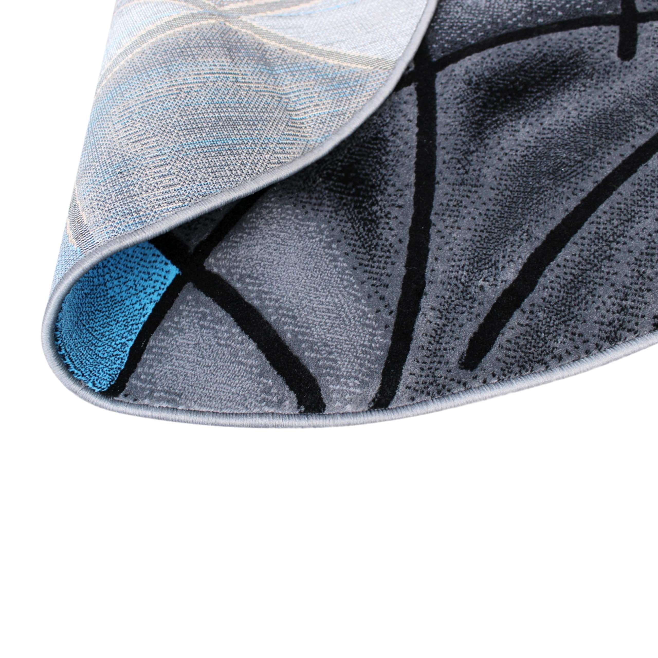 EMMA + OLIVER Soft Plush Olefin Accent Rug - Modern Abstract Geometric Design with Gradient Gray & Blue Colors - 5x5 Round Stain Resistant Area Rug for Living Room, Bedroom, Nursery