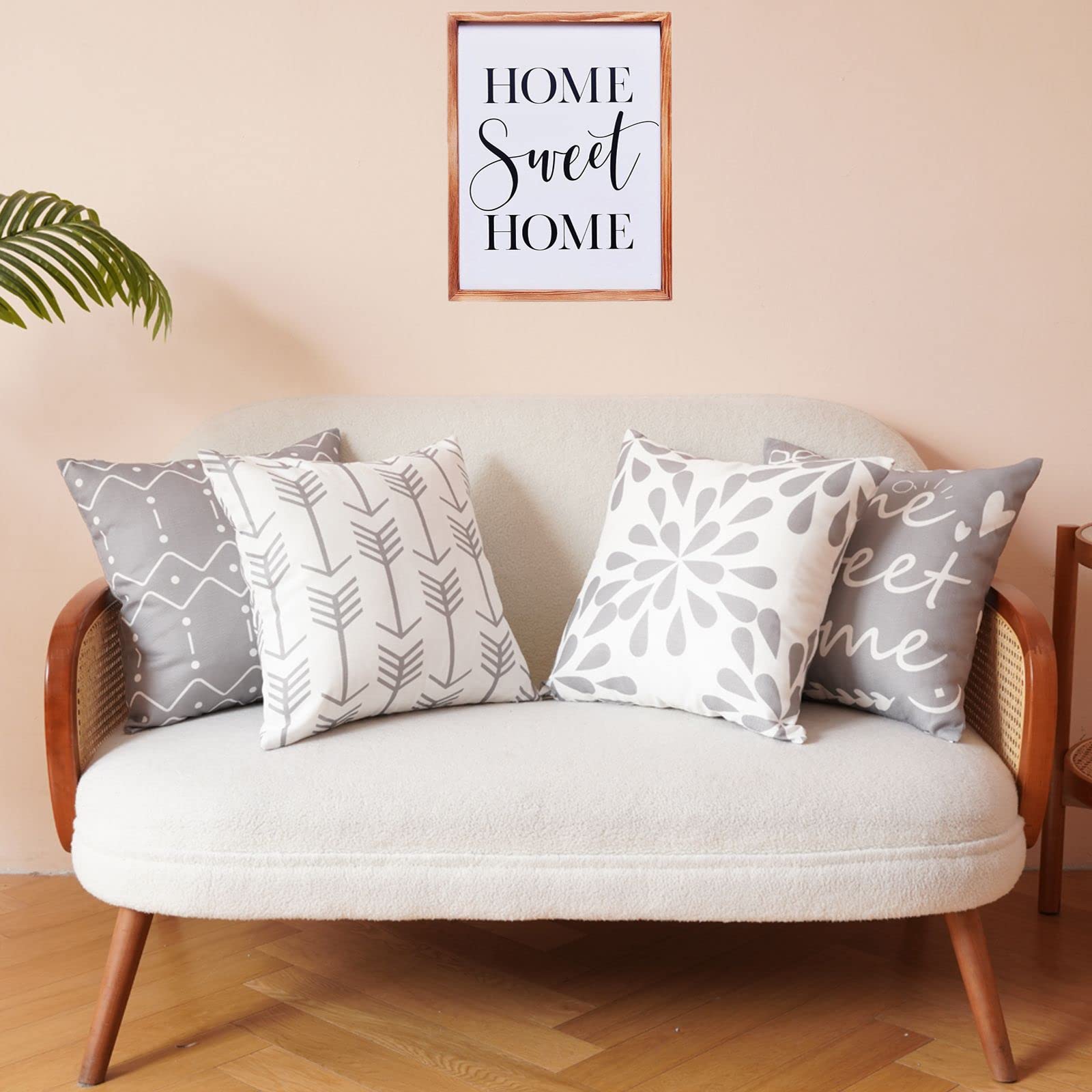 16x16 Inch Pillow Covers Set of 4 with Zippers - Decorative Linen Cushion Cases for Couch, Sofa & Bed (40x40 cm) - Farmhouse Style Home Decor for Living Room, Bedroom & Guest House