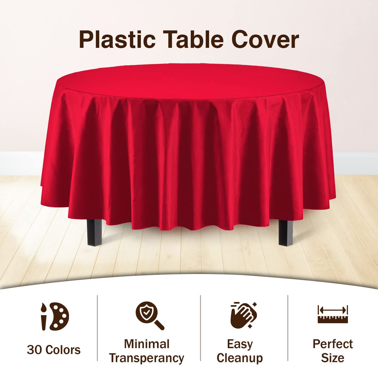 Premium 6-Pack 84 Inch Round Plastic Tablecloth - Durable Washable Red Table Cover for Parties, Picnics & Outdoor Dining