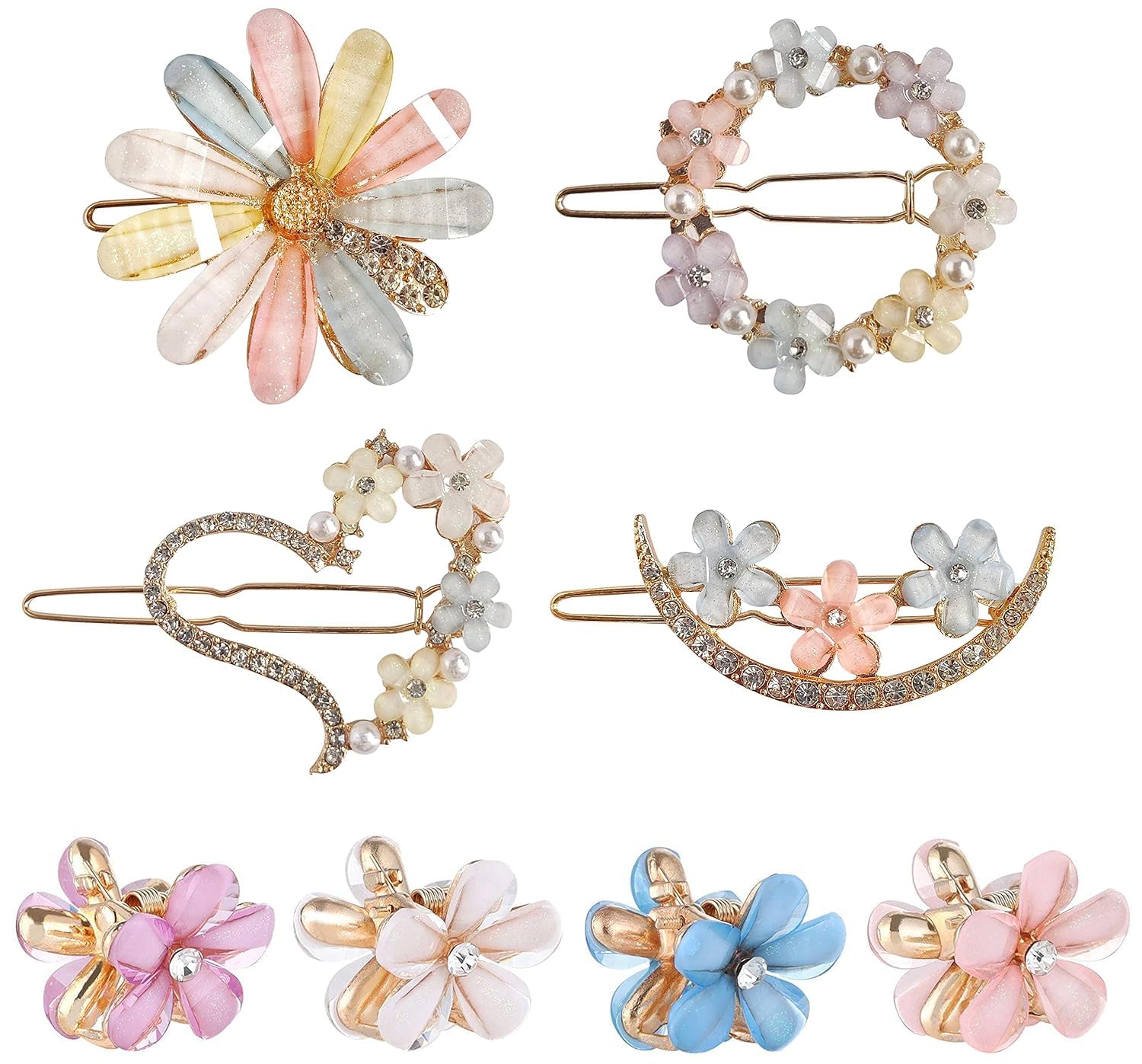 ANNA CREATIONS Korean Style Rhinestone Hair Clips for Women and Girls - 8-Piece Hair Accessories Set for Parties, Weddings, and Daily Wear