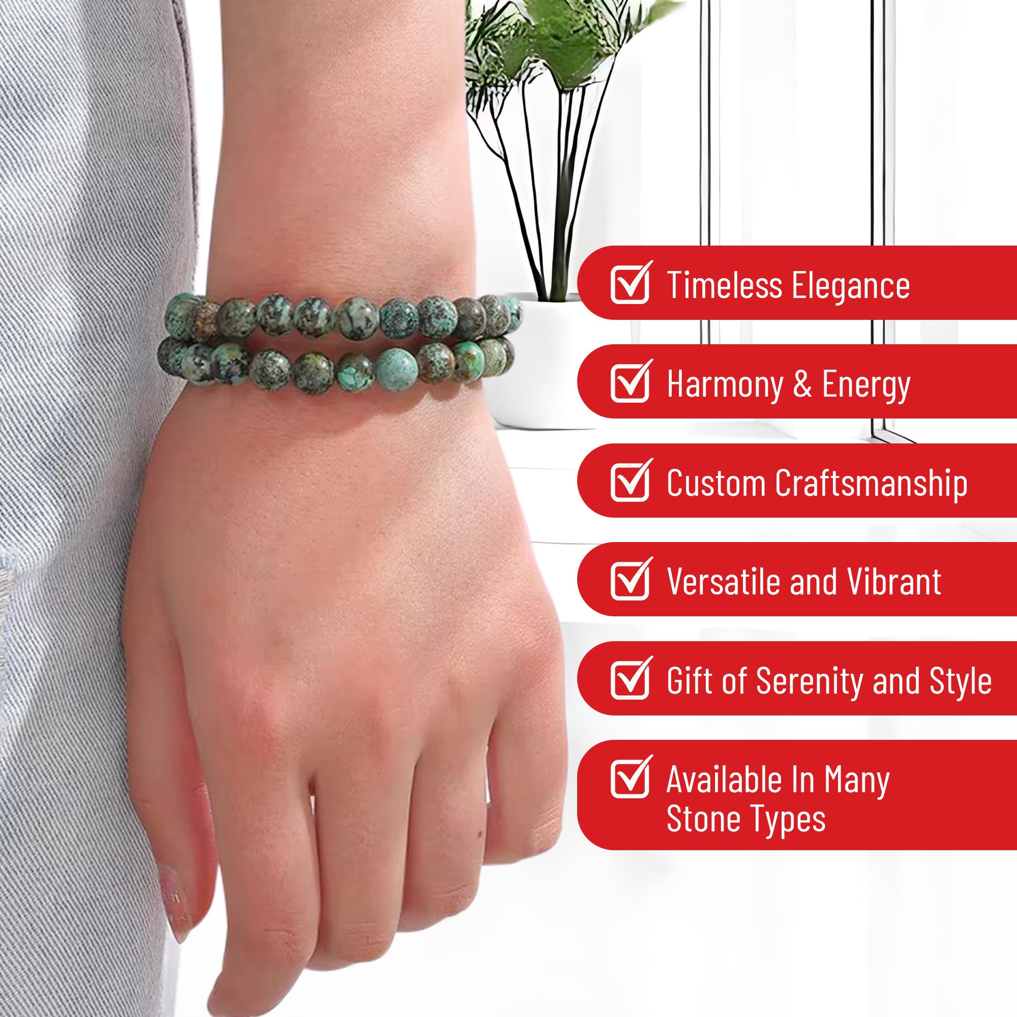 Handmade Beaded Bracelets for Men & Women - Natural Stone Crystal Yoga Stretch Elastic Energy Bracelet (8mm Jade, Stone of Prosperity) - Perfect for Meditation, Yoga, Gifts & Positive Energy Jewelry