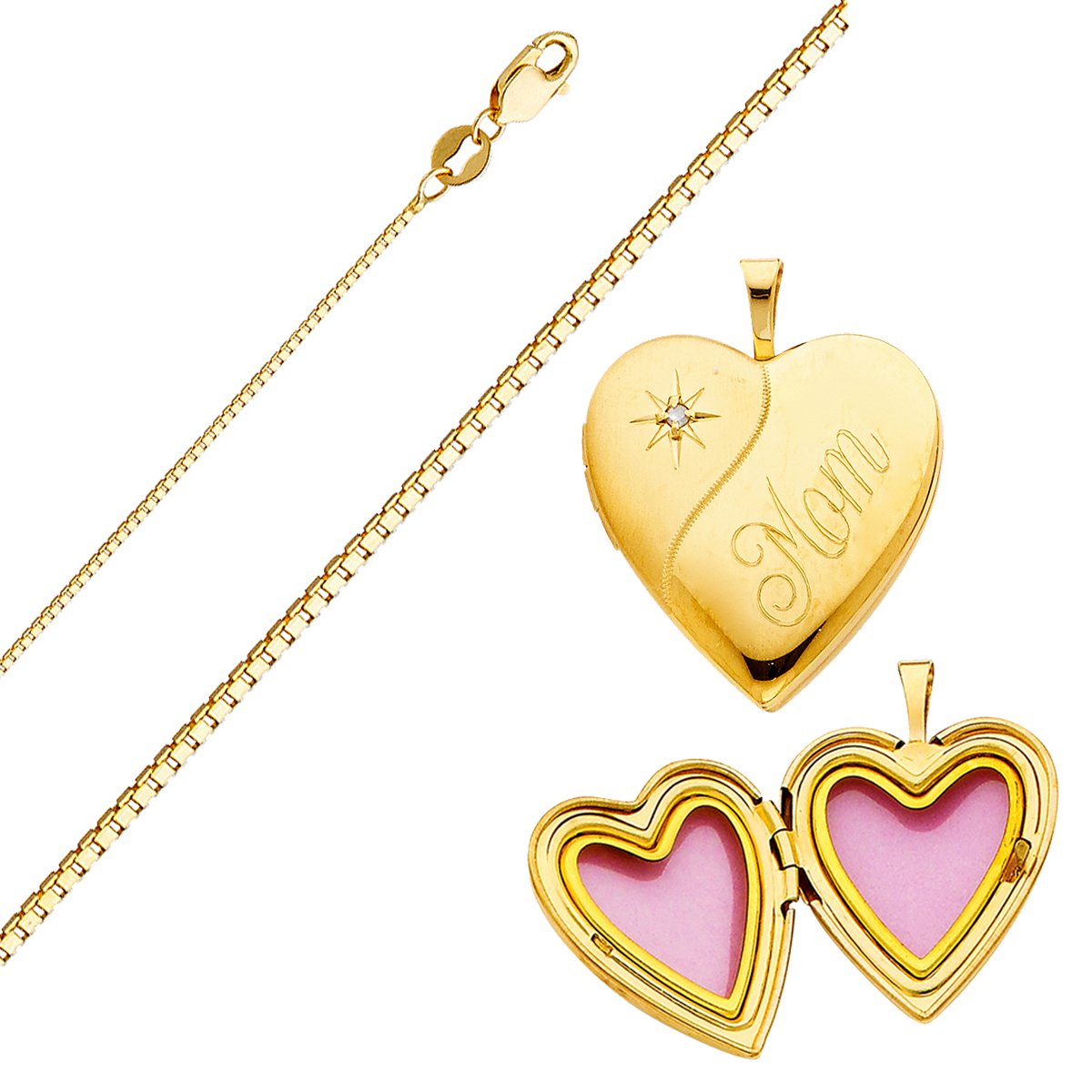 14K Yellow Gold Heart Locket Pendant Necklace with 1mm Box Chain - Perfect for Valentine's Day Gifts, Anniversary Presents & Everyday Jewelry