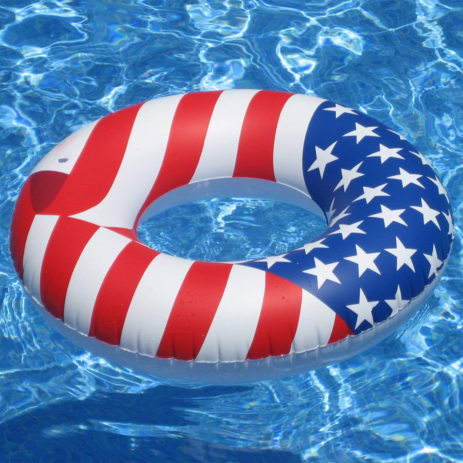 Patriotic American Flag Inflatable Pool Float - Swimline Round Lounge Tube for Kids & Adults, Perfect for Swimming Pools, Lakes, and Summer Relaxation