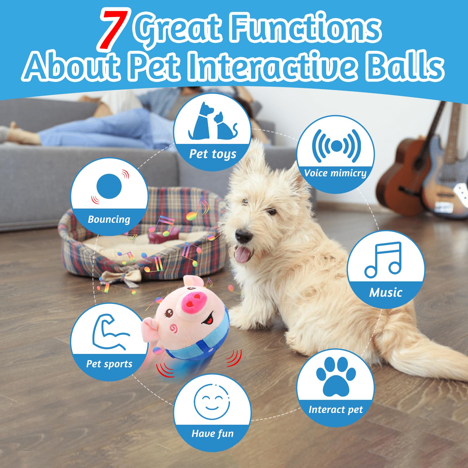 Audasi Interactive Plush Dog Toy - Bouncing Piggy Squeaky Toy for Dogs & Cats, Washable Pet Chew Toy with Shaking & Talking Features - Perfect for Playtime, Training & Boredom Relief - Fun Cartoon Pig Design for Indoor & Outdoor Use