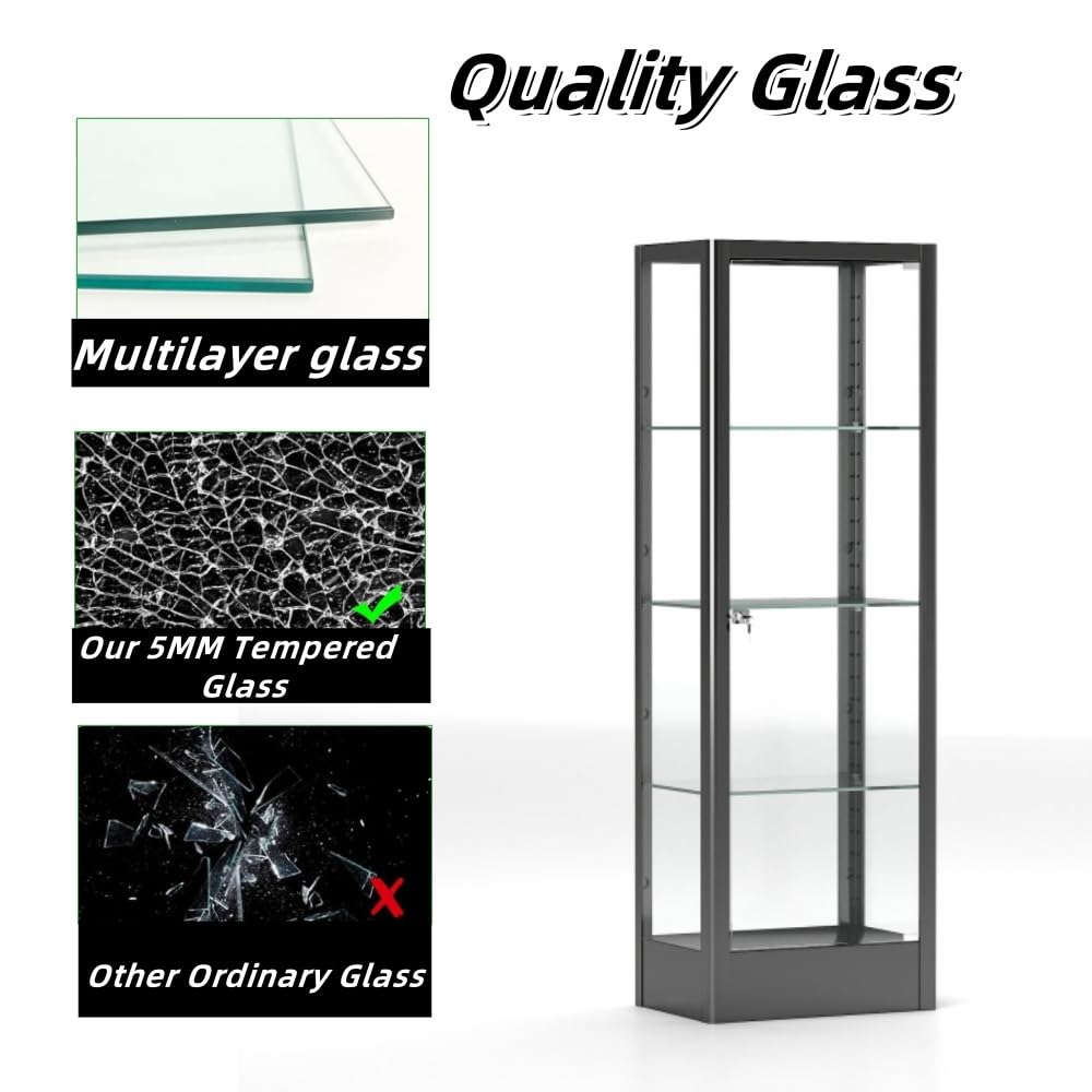 4-Tier Glass Display Cabinet with Lock - 19.7