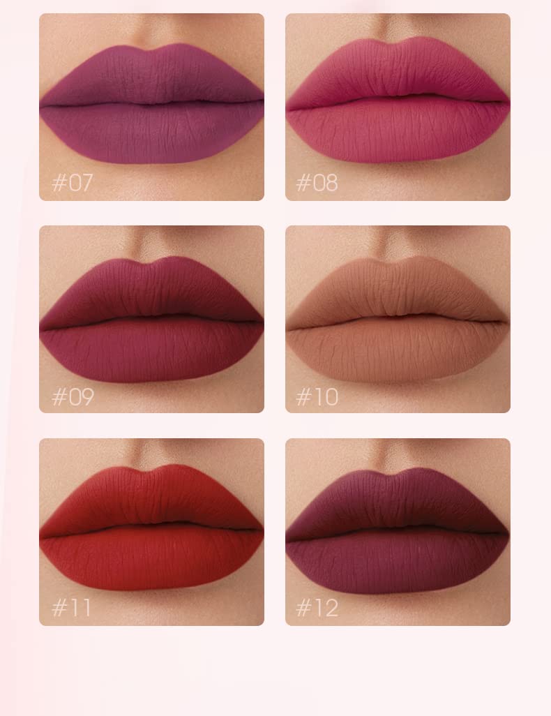 12 Colors Matte Velvet Lip Gloss Set - Waterproof Long-Lasting Liquid Lipstick, Non-Stick Cup Heart Shaped Lip Makeup Kit | Perfect for Daily Wear, Parties, and Gifts for Women & Girls