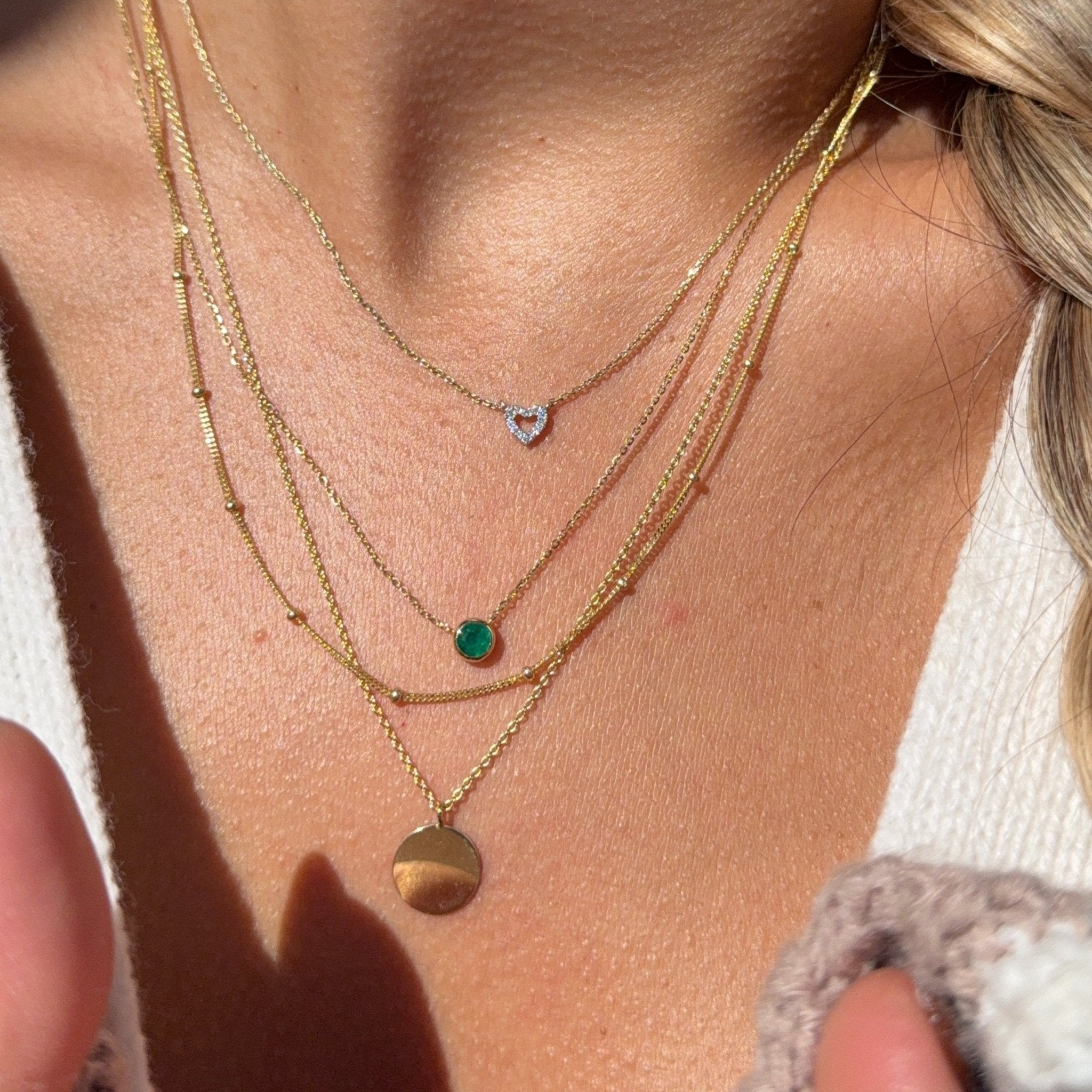 14K Solid Yellow Gold Emerald Station Necklace - Bezel Set for Everyday Elegance | Perfect for Gifts, Anniversaries, and Special Occasions