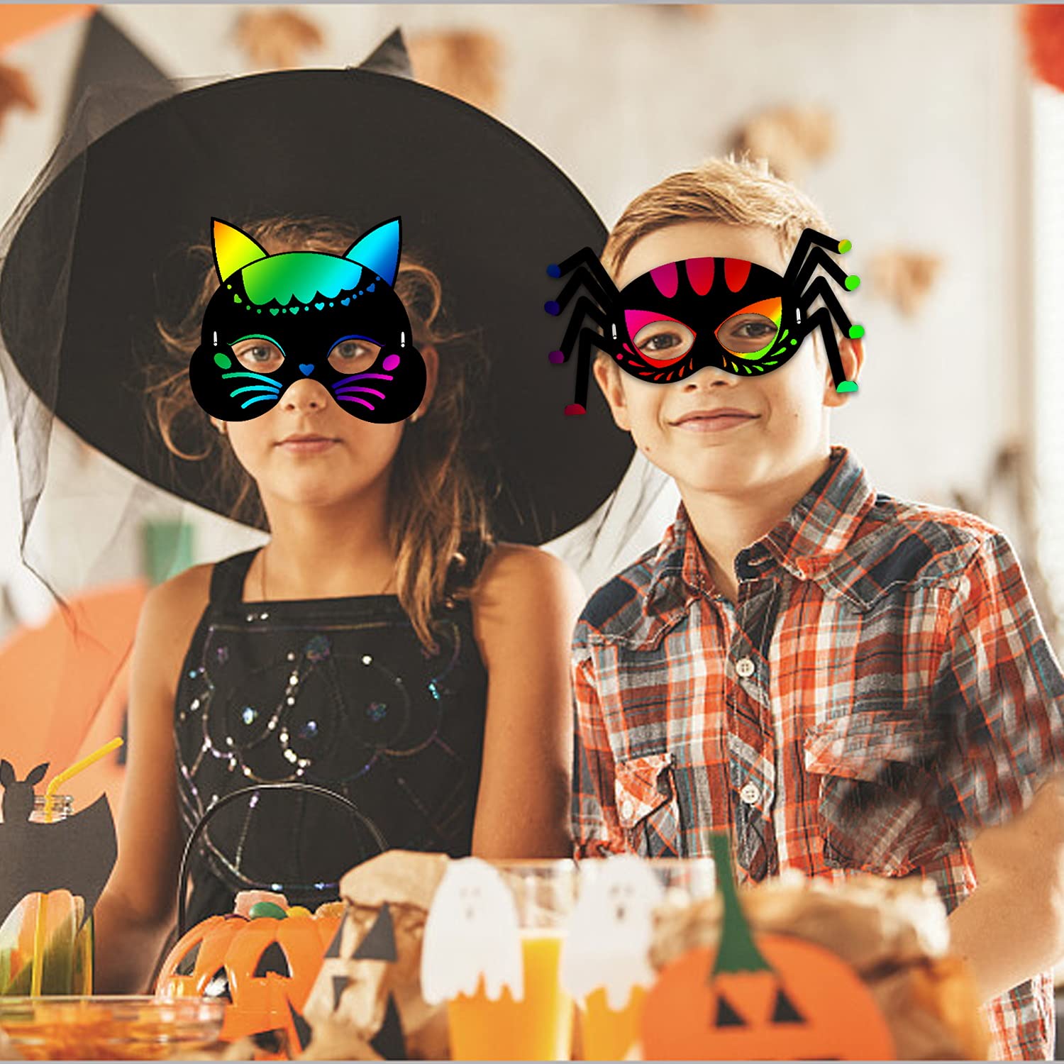32Pcs Halloween Scratch Art Kit for Kids - Rainbow Scratch Masks, DIY Halloween Crafts, Classroom Party Supplies & Games | Perfect for Halloween Parties, Classroom Activities & Creative Fun