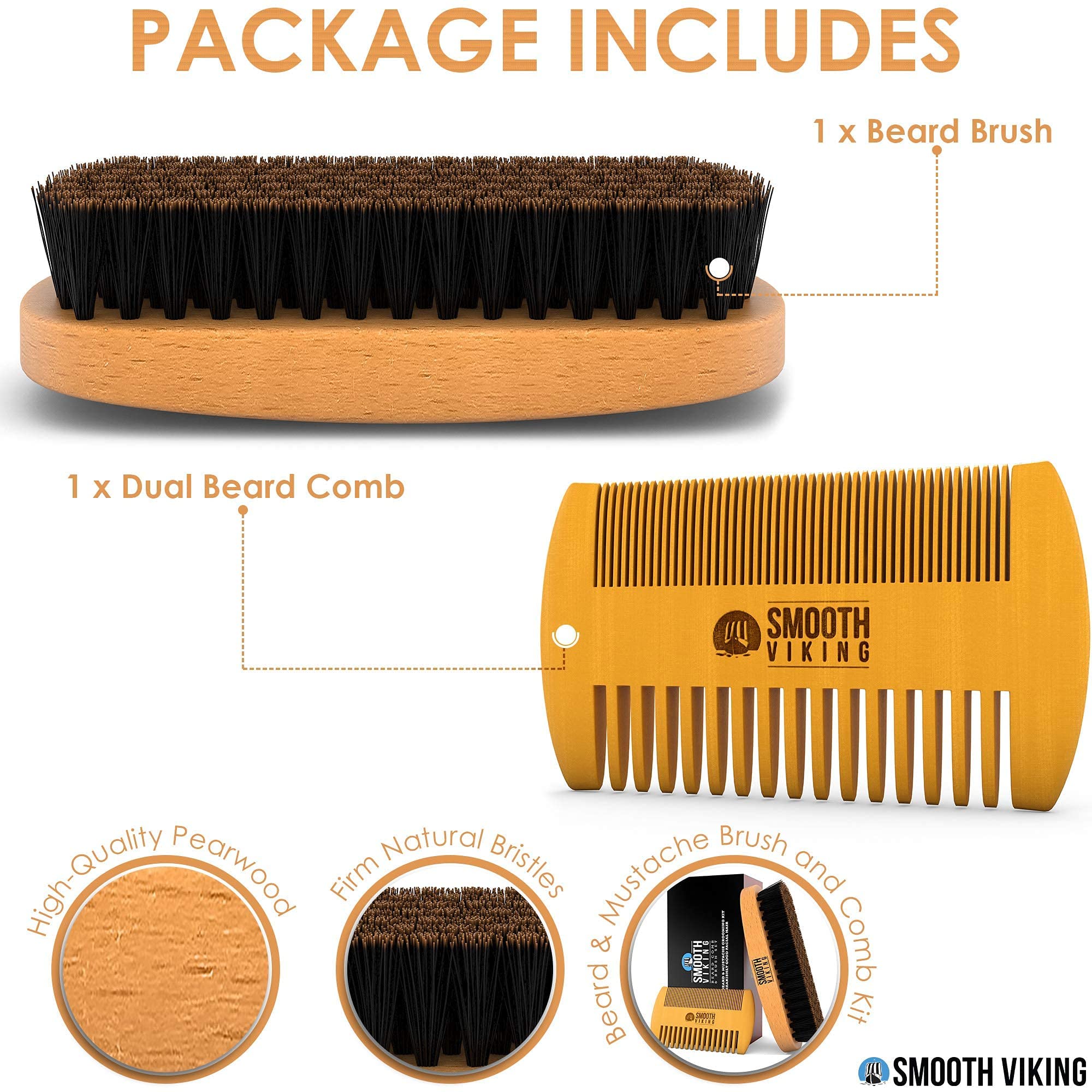 Premium Viking Beard Brush Gift Set for Men - Natural Boar Bristle Beard & Mustache Brush, Facial Hair Styling & Grooming Kit with Beard Shaping Tool - Perfect for Daily Grooming, Travel & Gift Giving (Tan Combo)
