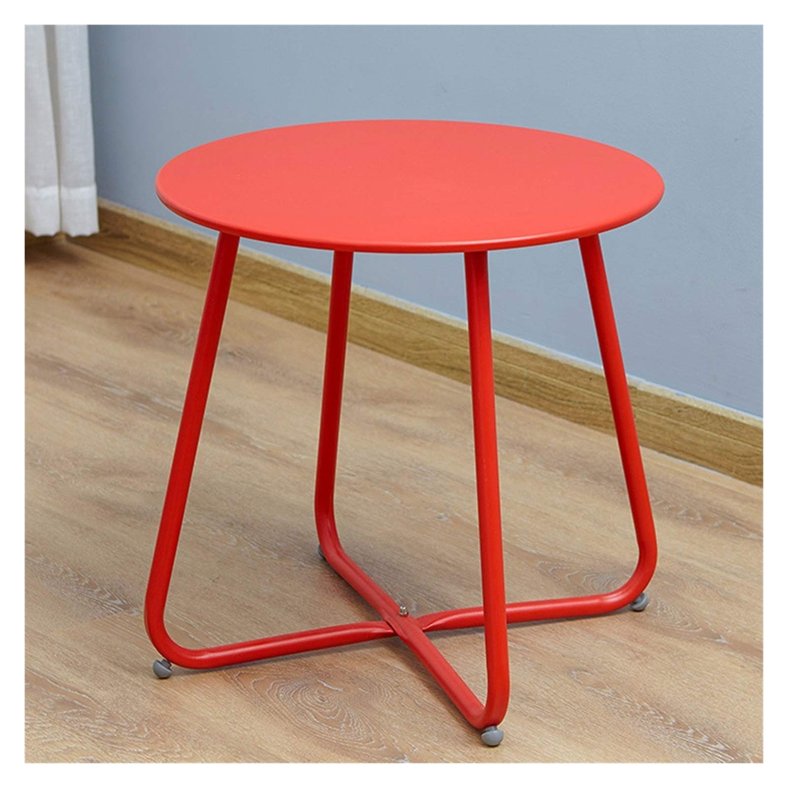 Vintage Rustic End Side Table with Storage Rack - Round Nightstand for Bedroom & Living Room - Sturdy Metal Frame End Table - Red (Perfect for Small Spaces, Coffee Table Alternative, Home Decor Accent)