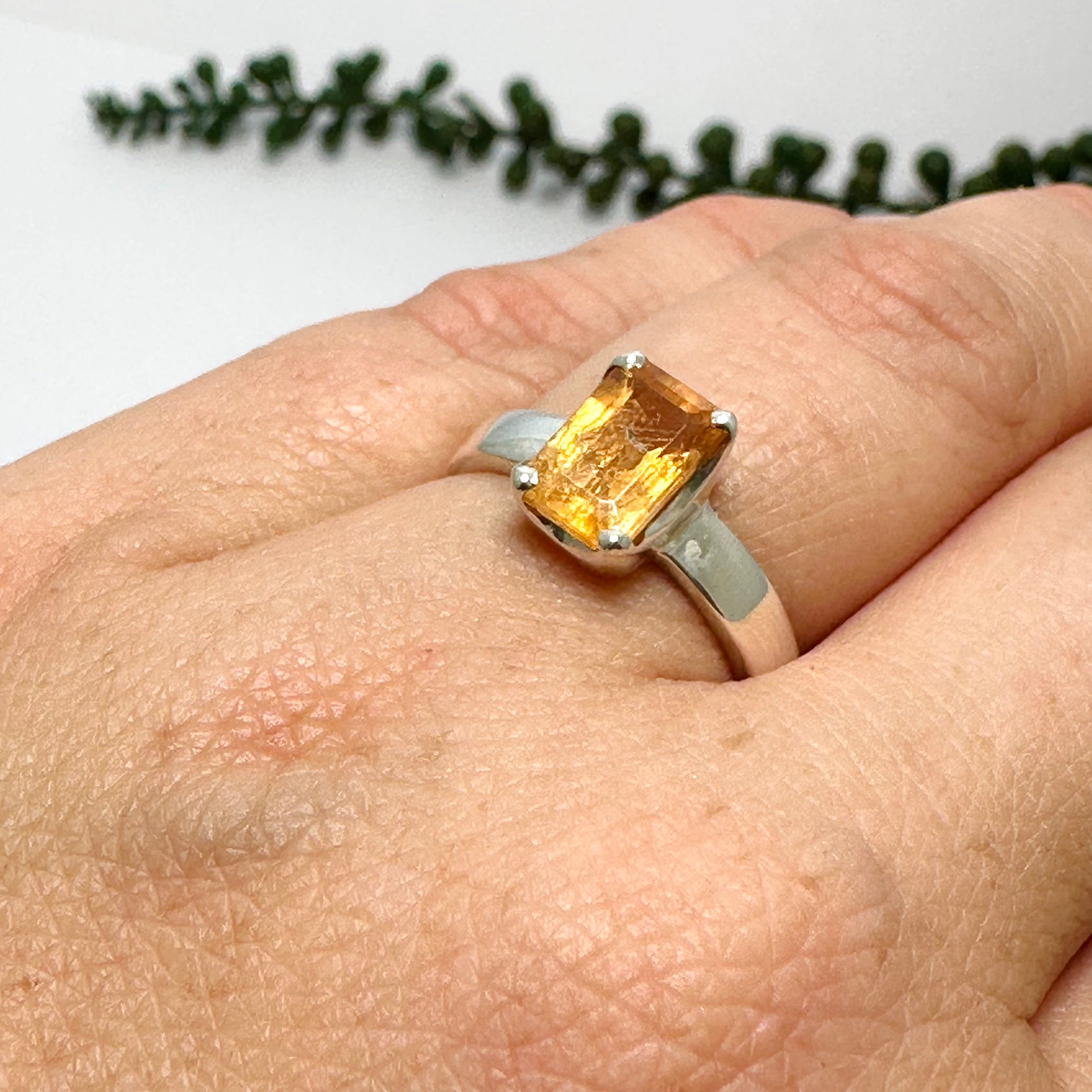 Imperial Topaz Rectangular Faceted Ring - Size 6.5 Sterling Silver Jewelry PRGJ766 - Perfect for Weddings, Anniversaries & Special Occasions