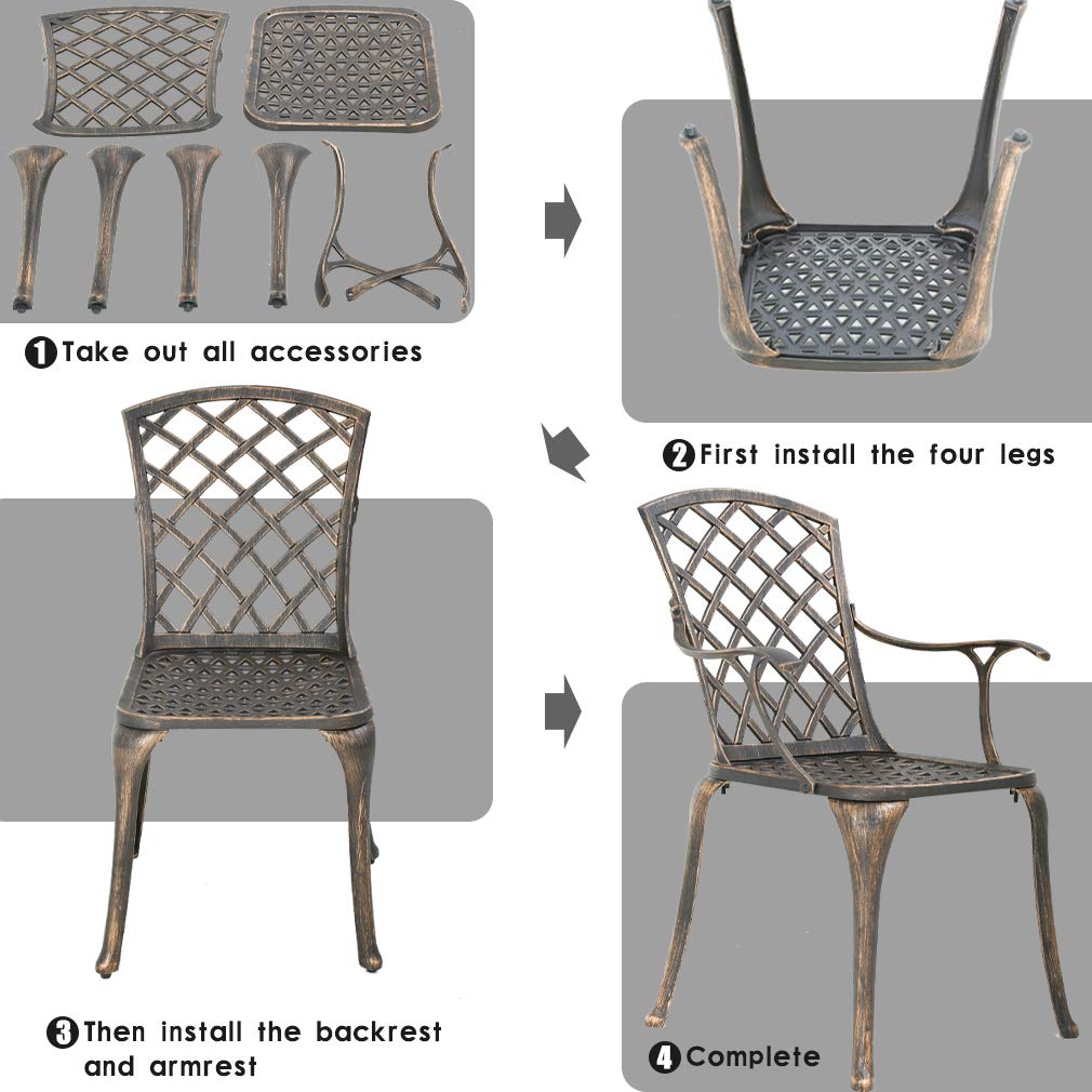 FDW Patio Chairs Set of 2 - Wrought Iron Outdoor Dining Chairs, Weather-Resistant Patio Furniture for Garden, Deck, Poolside & Backyard Relaxation
