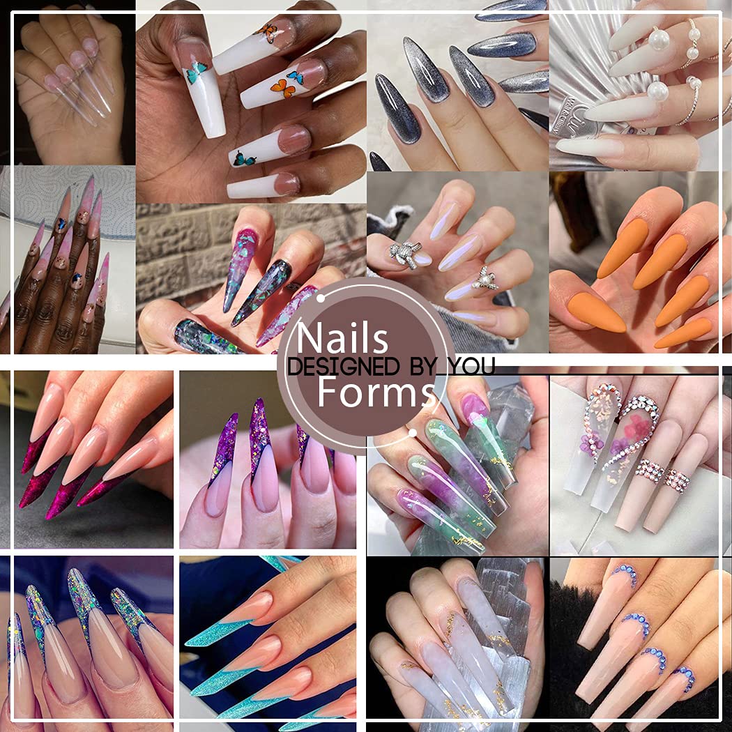 NAISKA 120Pcs Clear Acrylic Coffin Nail Forms Set - 12 Sizes Gel Nail Extension Mold Kit with Dual-Ended Polygel Brush, 7-Way Nail File & 5 Nail Tools | Professional DIY Manicure & Nail Art Supplies for Salon & Home Use