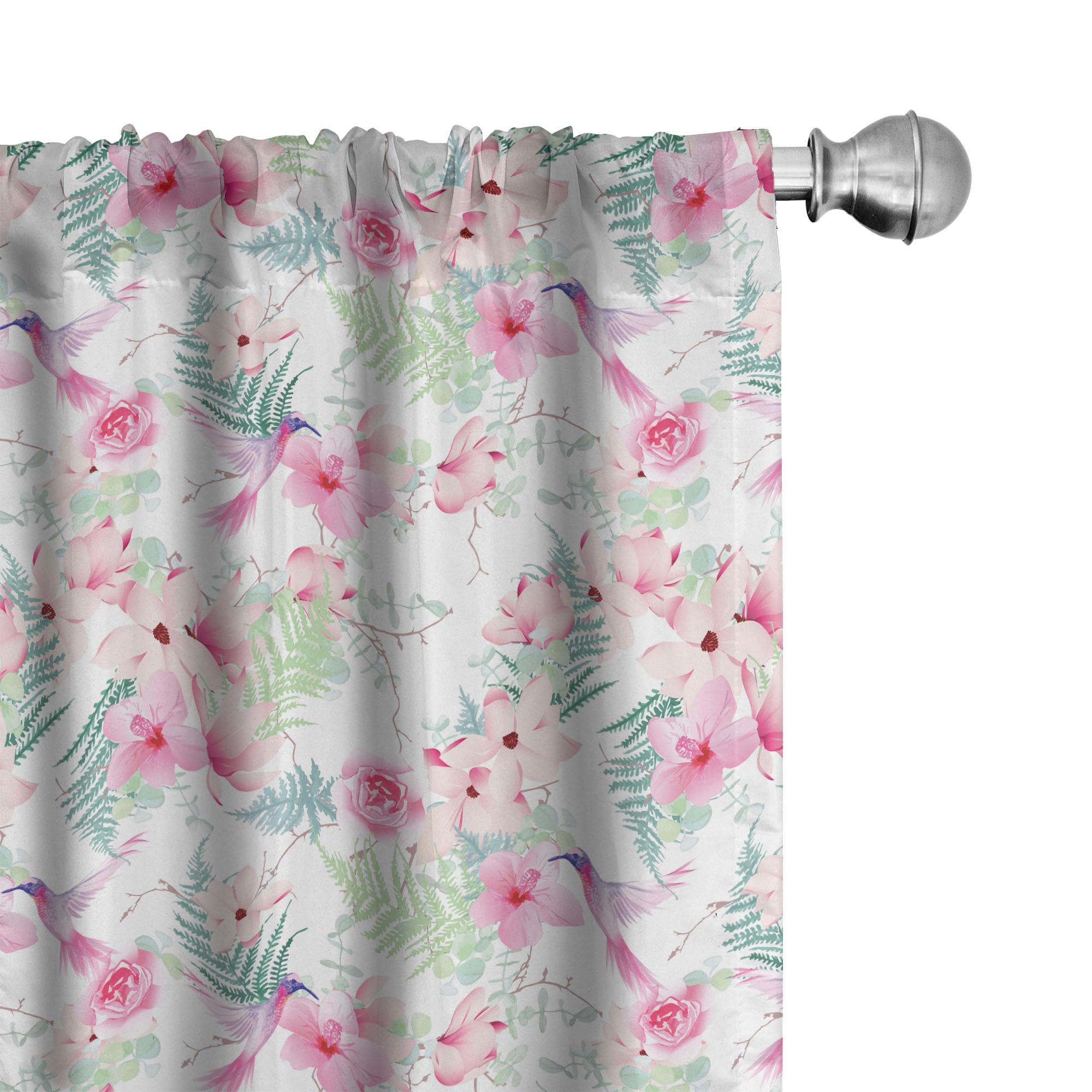 Romantic Hummingbird & Floral Window Curtains - Lightweight Pink & Green Valentine's Decor - 28