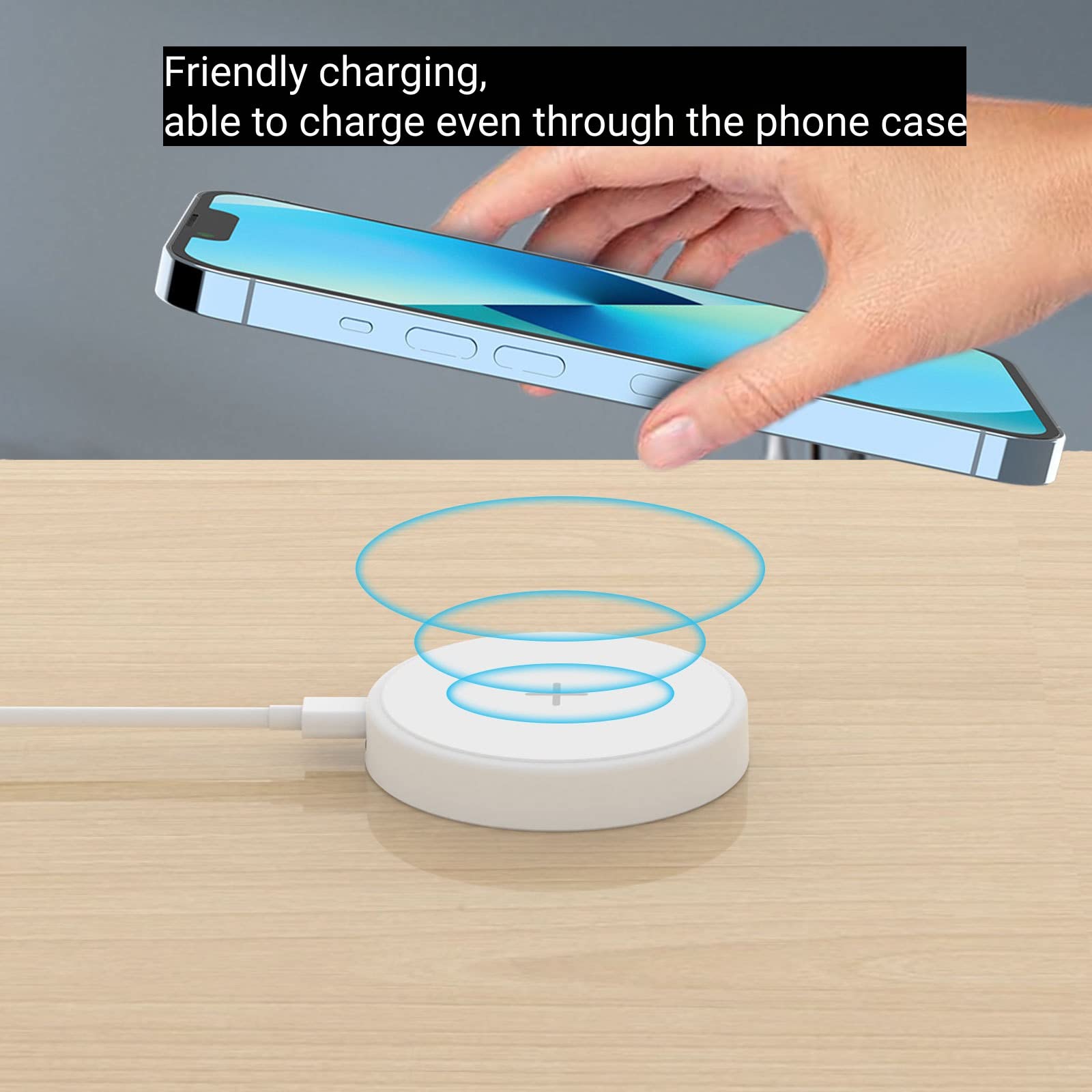 YALANDER 15W Magnetic Wireless Charger for iPhone 14/13/12 Pro Max/Mini/Plus, Fast Qi Charging Pad for Samsung & Qi-Enabled Phones, Portable Travel & Office Desk Accessories (White) - Perfect for Home, Car & Work Charging