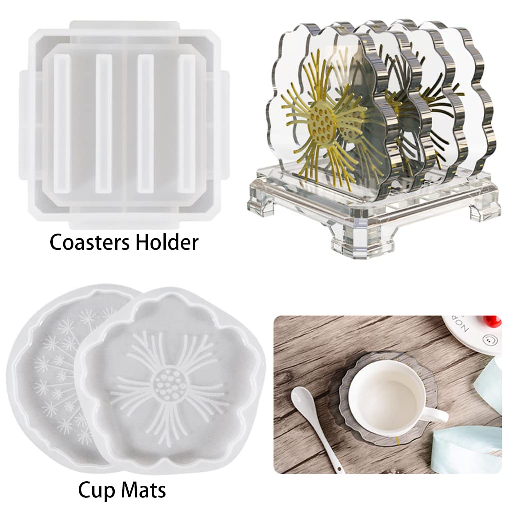 5-Piece Snowflake Resin Coaster Mold Set with Stand Holder - Round Silicone Epoxy Casting Molds for DIY Coasters, Cup Mats & Tray Decor - Perfect for Home, Office & Gift Making
