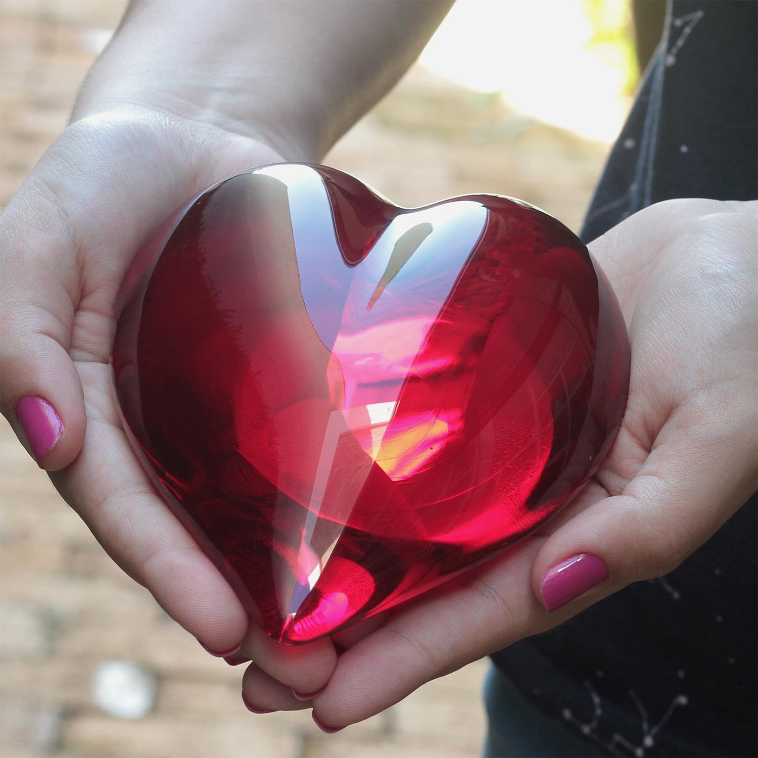 Hand Blown Murano-Style Big Red Heart Glass Paperweight - Cá d'Oro Art Glass Decoration for Home Office Desk, Gift for Valentine's Day & Anniversary