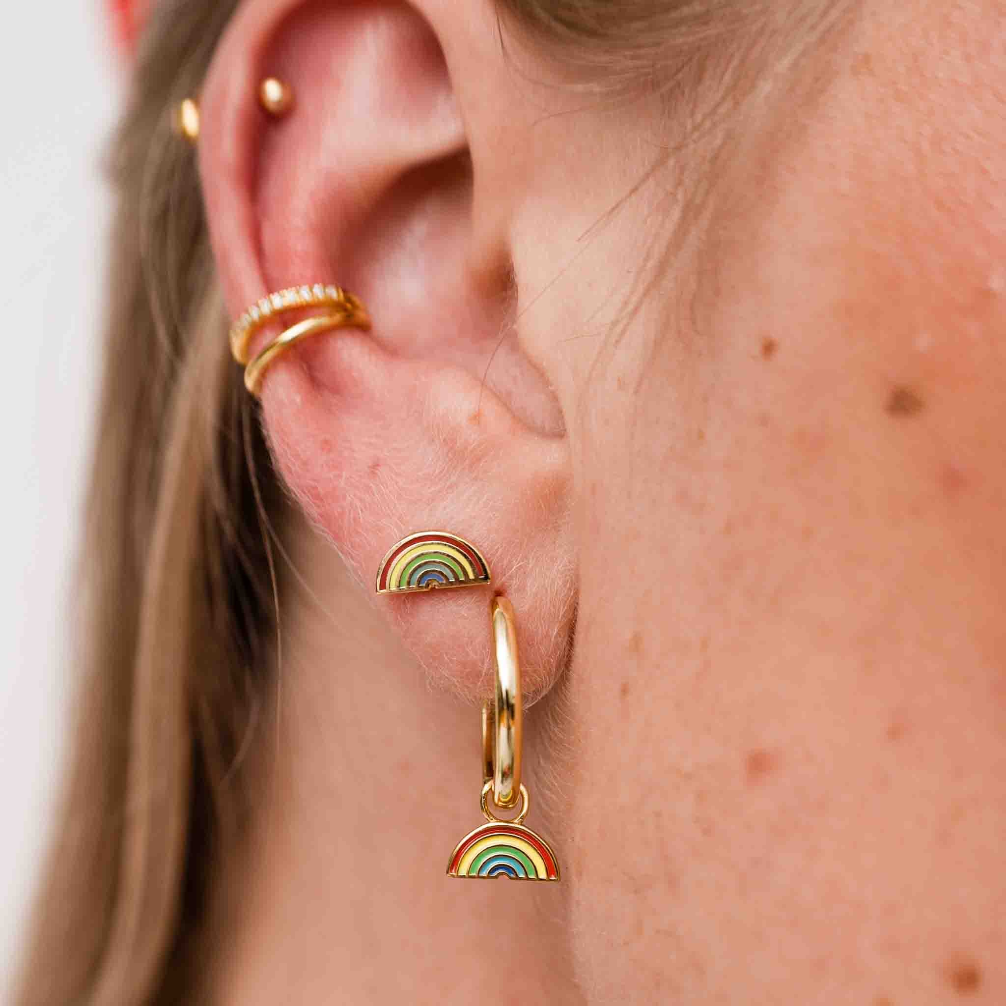 Rainbow Charm Earrings for Women - Dainty Stud Earrings with Colorful Enamel Charms - Perfect for Everyday Wear, Parties & Gifts