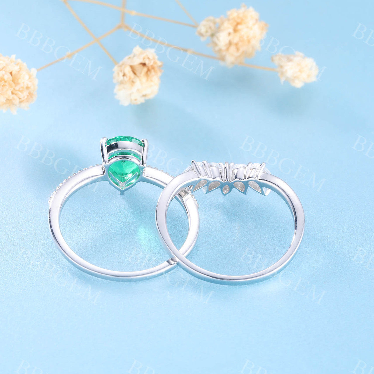 Pear Emerald Marquise Cut Cluster Ring - Handmade Stackable Band Jewelry for Women - Perfect for Weddings, Anniversaries & Everyday Elegance