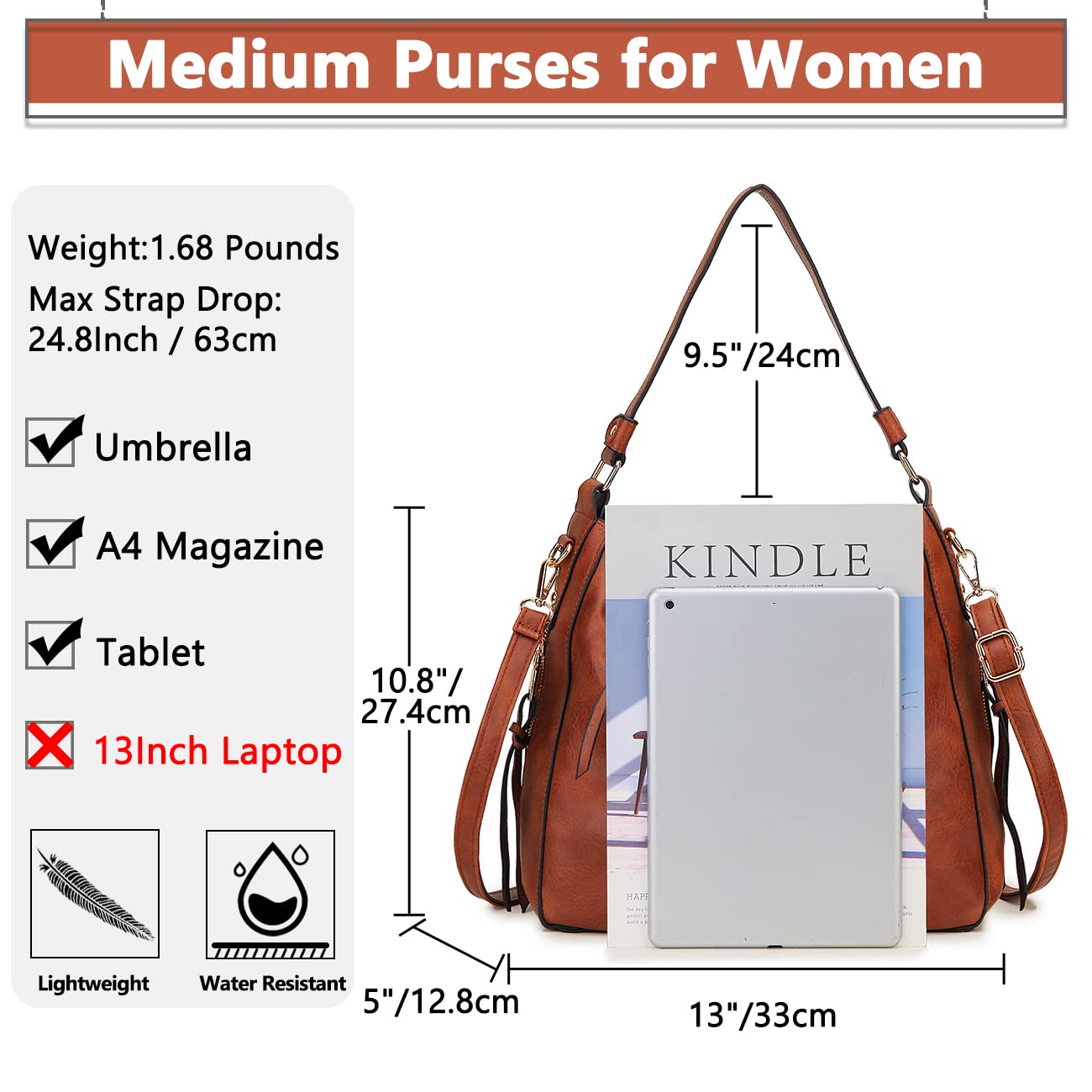 VX VONXURY Women's Hobo Bag - Stylish Faux Leather Shoulder Purse with Detachable Long Strap | Fashion Handbag for Work, Travel & Everyday Use