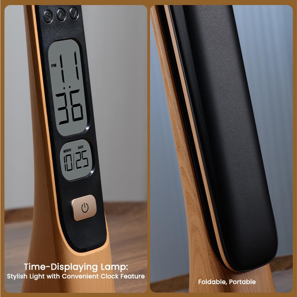 Rechargeable Cordless Table Lamp - Foldable Portable LED Desk Light with Stepless Brightness & Time Display | Battery Operated Office Lamp, Reading Light, College Dorm Essential for Study, Bedside & Night Use