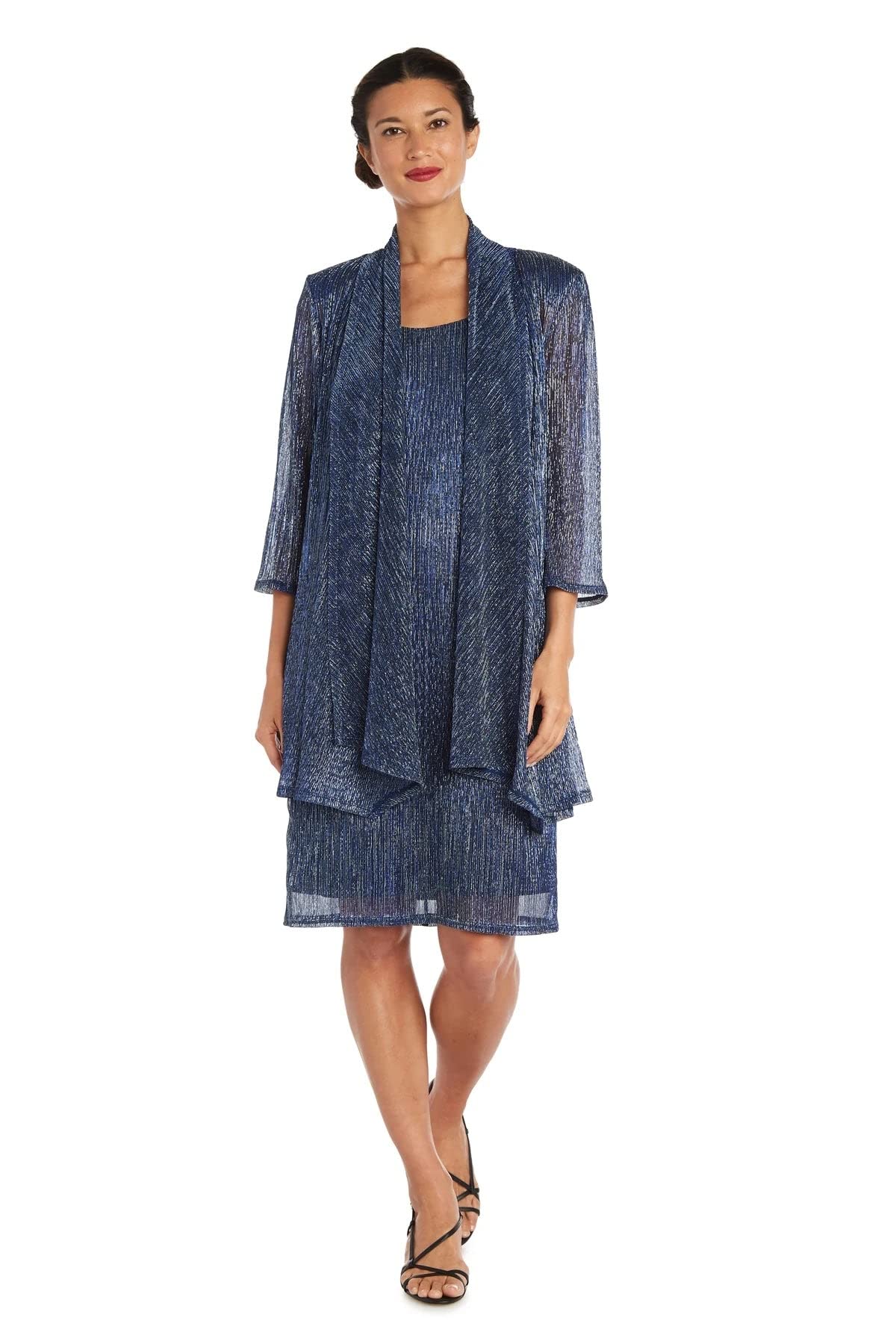 RM Richards Women's 2 Piece Metallic Knit Jacket Dress Set - Elegant Office Wear & Evening Outfit for Business Casual & Special Occasions
