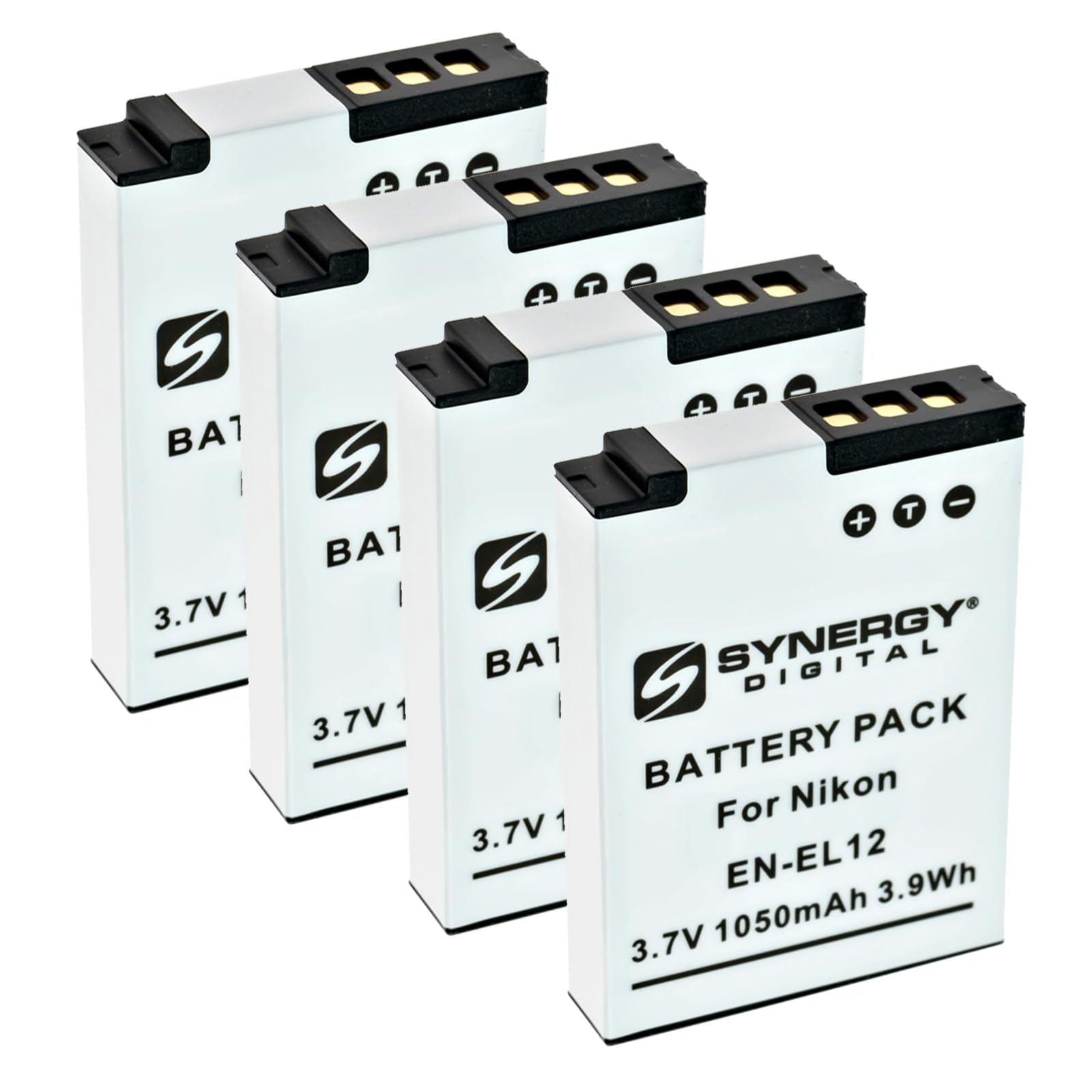 Synergy Digital Camera Batteries - 4 Pack Li-Ion 3.7V 1050mAh Replacement for Nikon EN-EL12 ENEL12 25780 - Perfect for Nikon Coolpix Cameras, Travel Photography & Backup Power