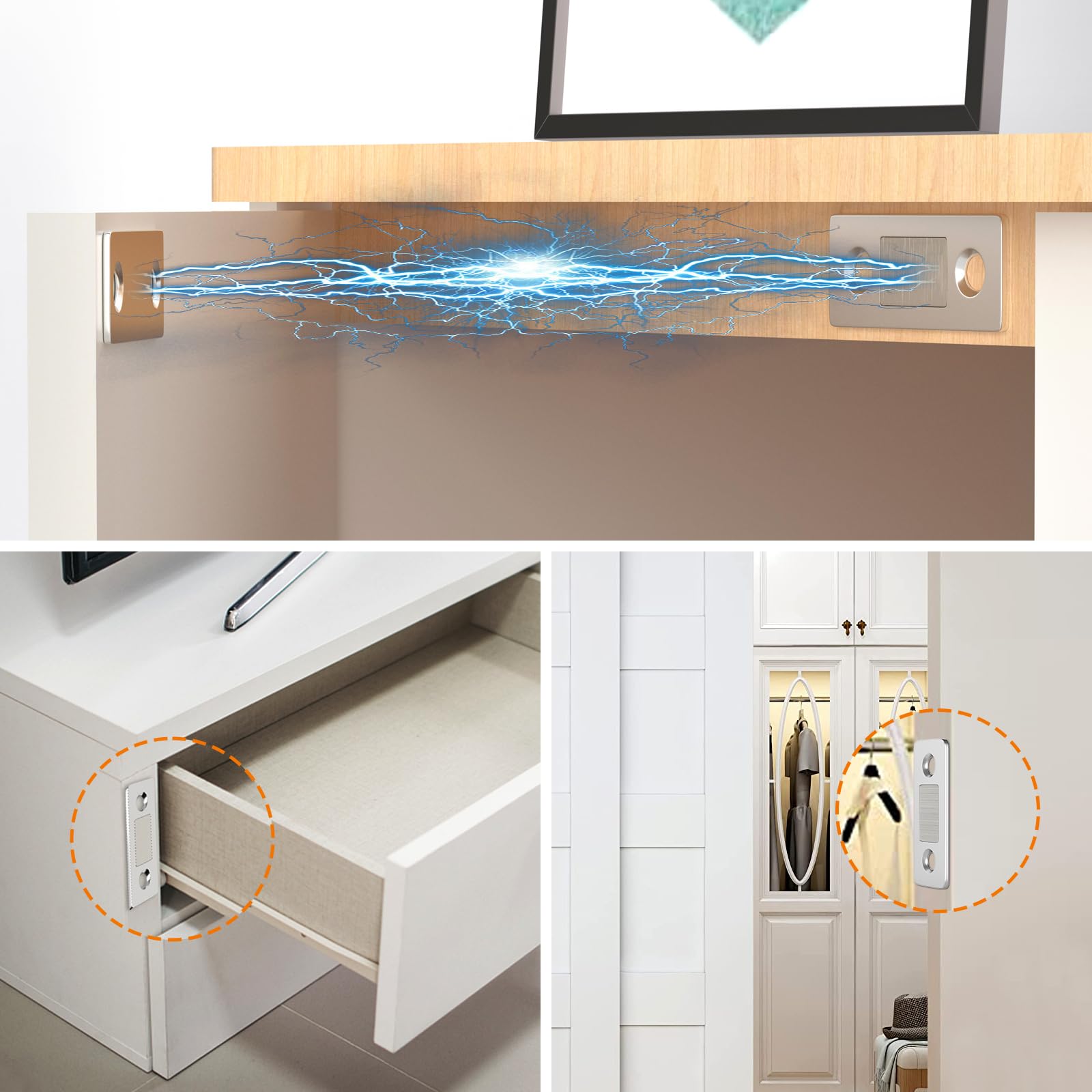 8 Pack Stainless Steel Ultra Thin Magnetic Cabinet Catch - Drawer & Closet Door Latch for Kitchen, Sliding Doors - Strong Magnetic Closure for Secure & Quiet Closing (Ideal for Cabinets, Wardrobes, Furniture)