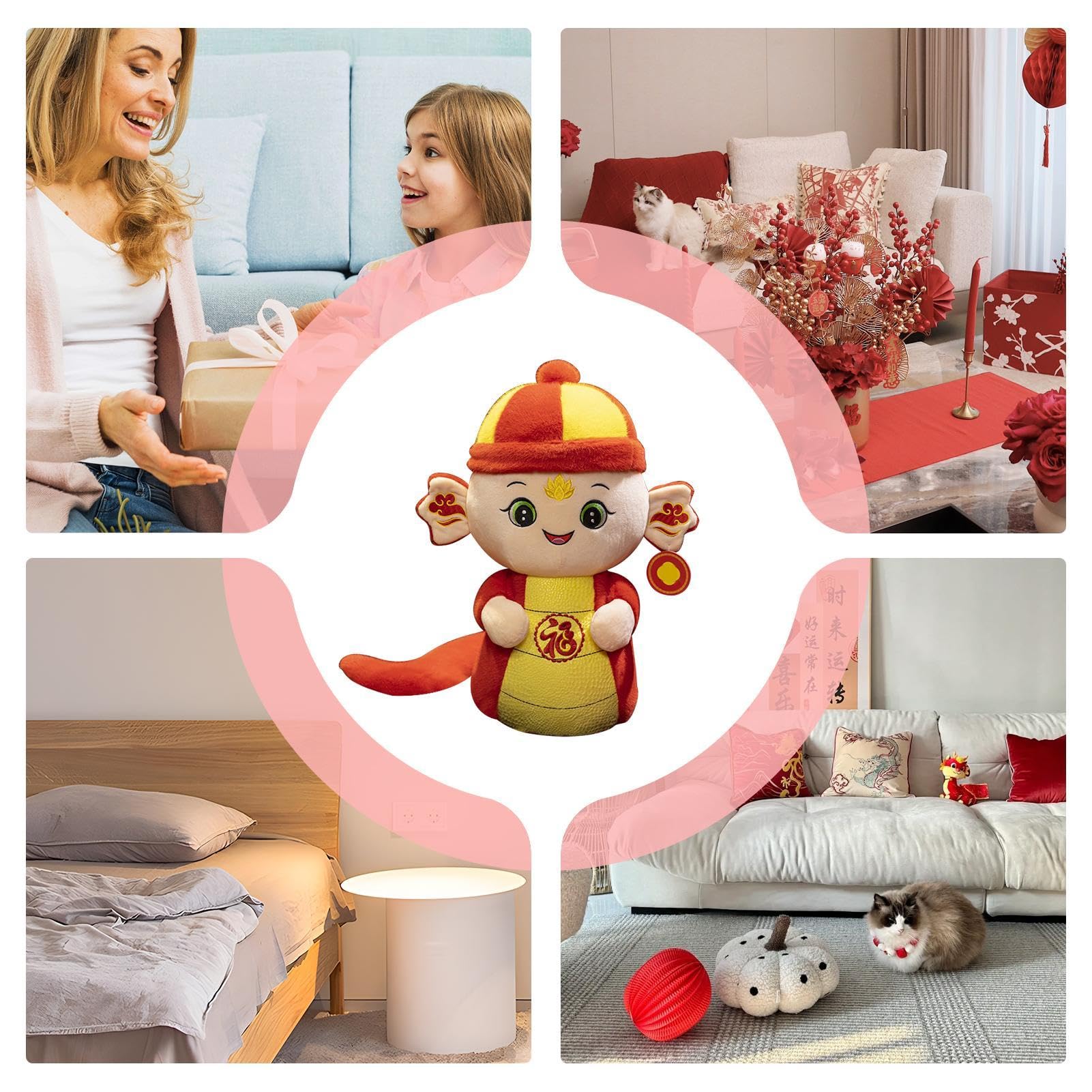 Soft Plush Snake Stuffed Animal Toy - Chinese Zodiac Year of the Snake 2025, 3D Realistic Snake Doll for Spring Festival Decor, Gifts & Kids Cuddling