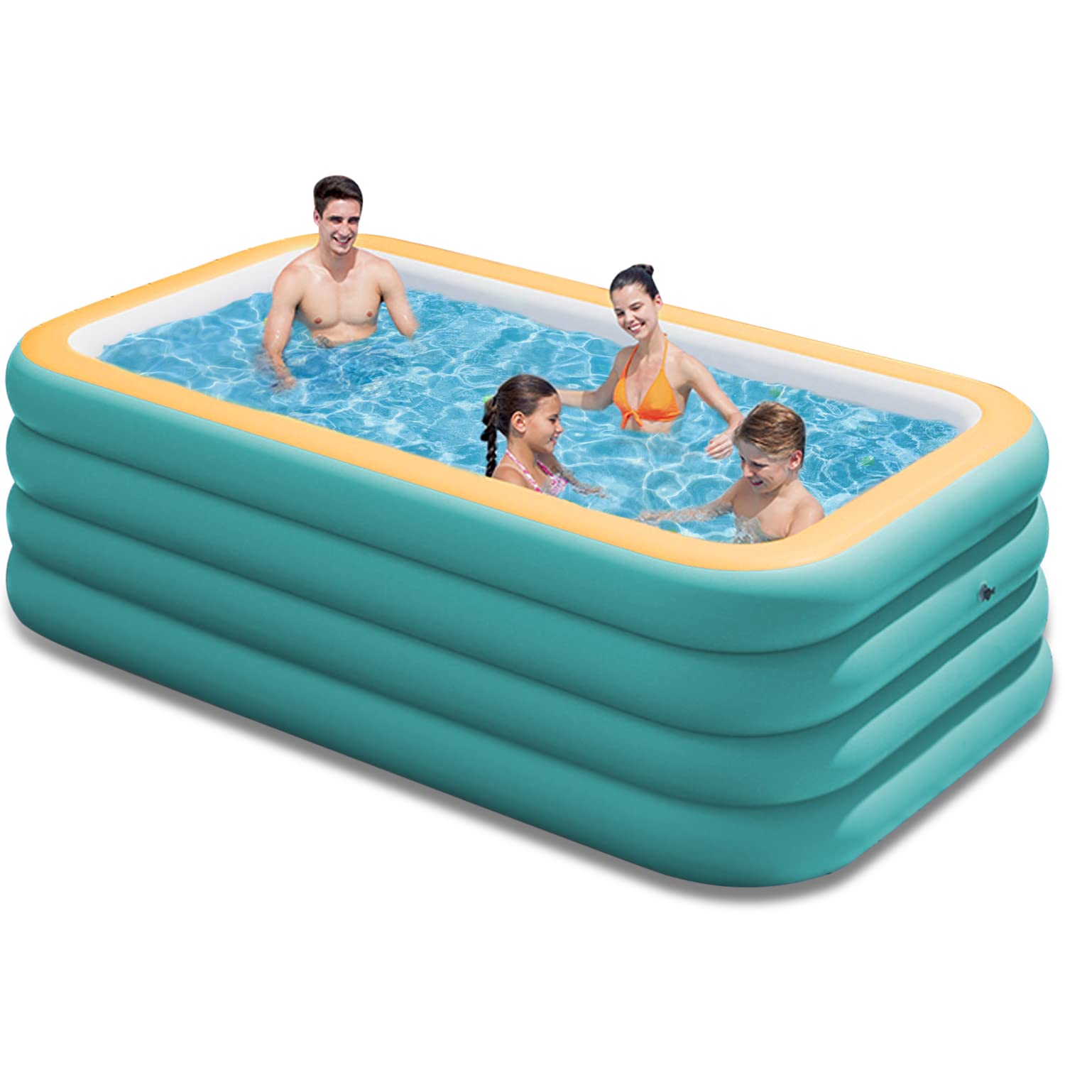 10ft 4-Ring Inflatable Above Ground Swimming Pool for Kids & Adults - 118x69x27in Family Backyard Pool with 4 Layers, Green & Orange - Perfect for Summer Water Parties, Garden Fun, and Outdoor Family Activities