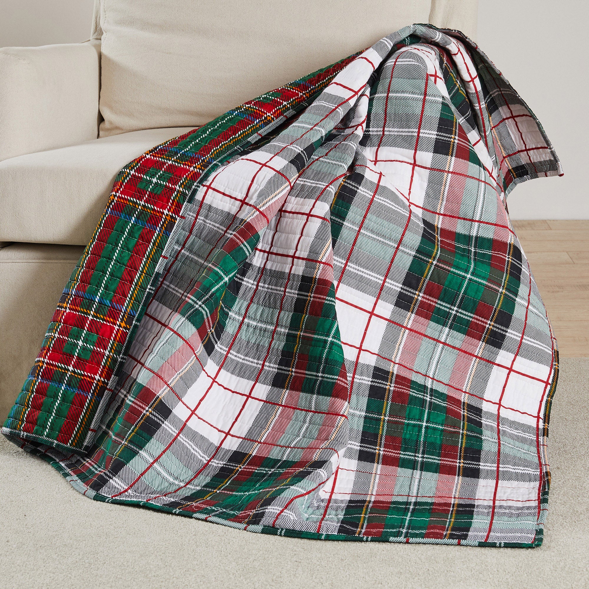 Stylish Spencer Plaid Quilted Throw Blanket - Soft & Cozy Flannel Bedding for Couch, Sofa, and Bed - Perfect for Winter Nights, Movie Time & Home Decor