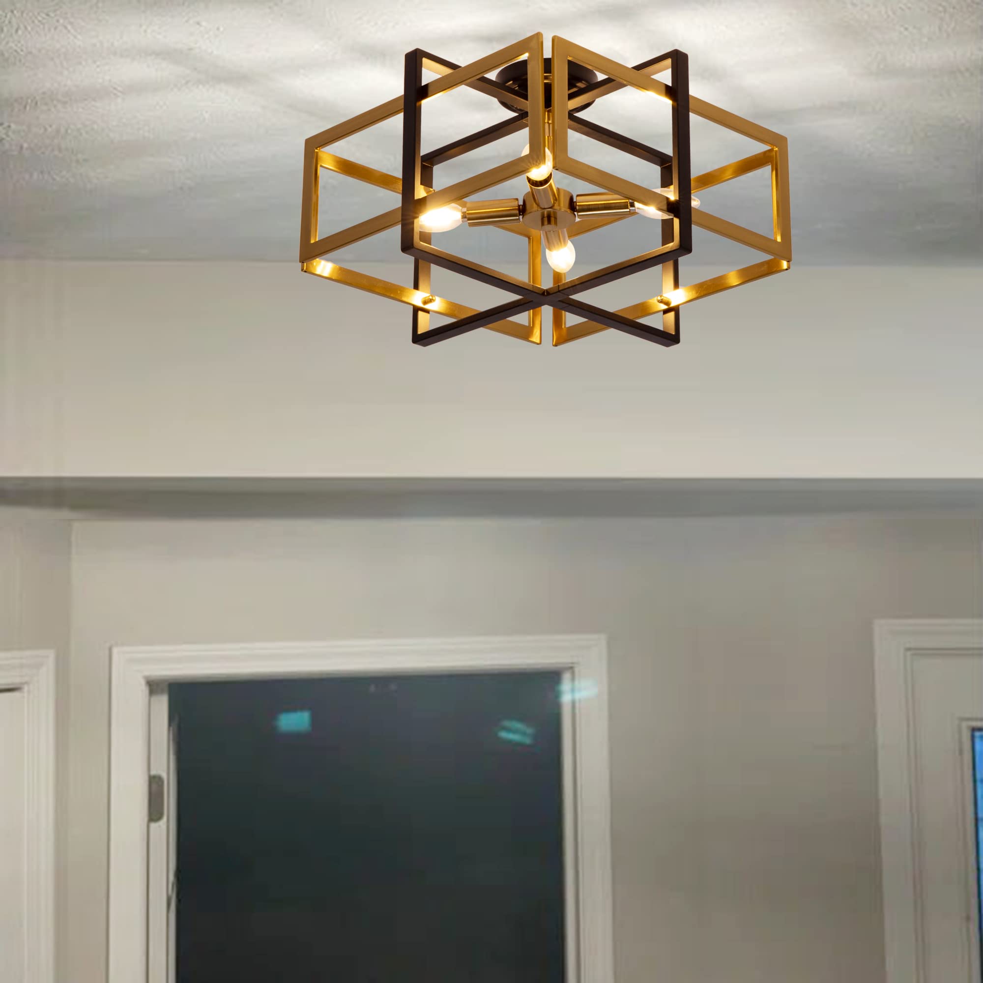 TOCHIC Black Gold Farmhouse Flush Mount Ceiling Light - 4-Light Industrial Metal Chandelier for Dining Room, Living Room, Foyer, Hallway & Bedroom | Perfect for Rustic Home Decor & Modern Farmhouse Lighting