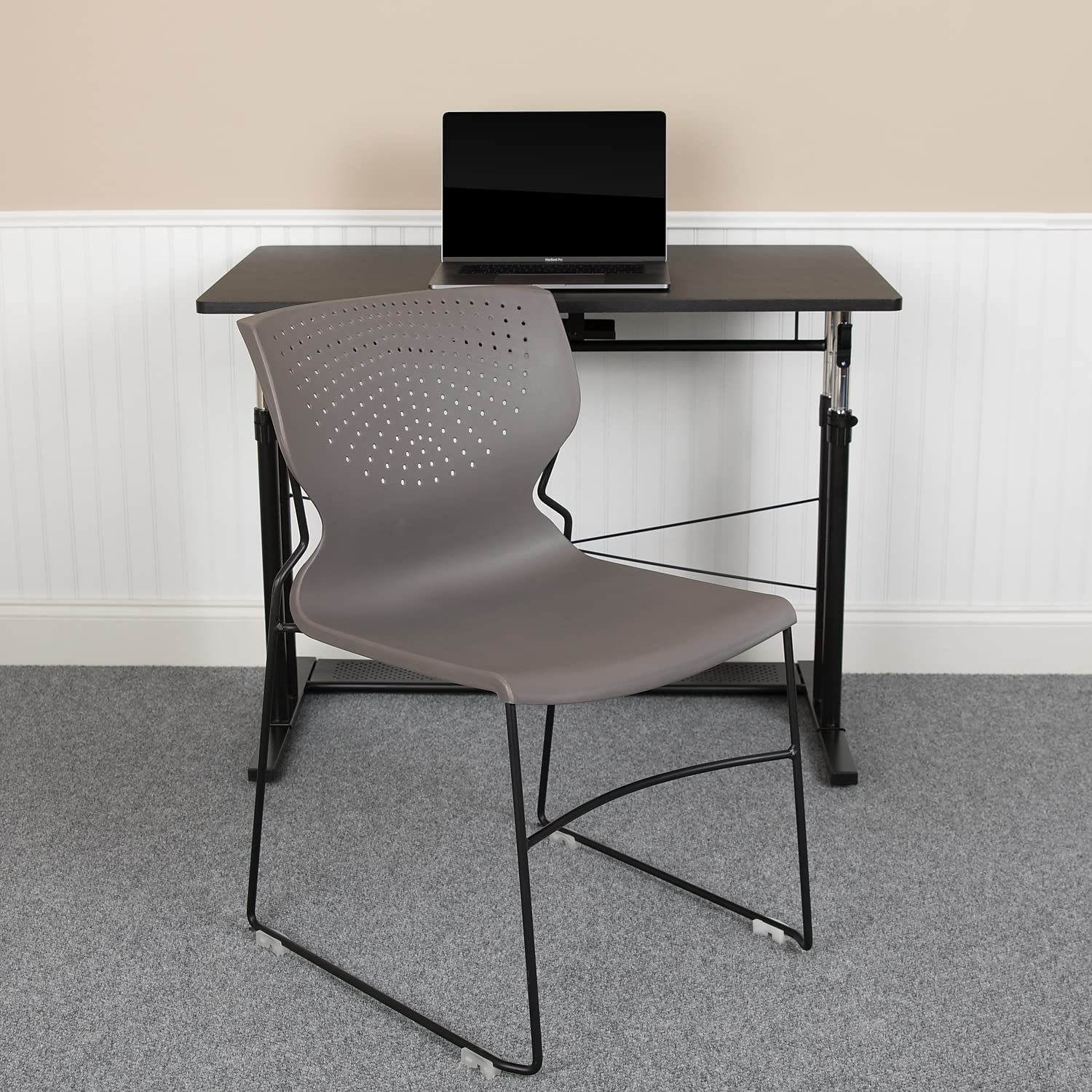 Flash Furniture HERCULES Series 5-Pack Heavy Duty Stacking Chairs - 661 lb Capacity, Gray Full Back, Black Powder Coated Frame - Perfect for Offices, Events, and Conference Rooms
