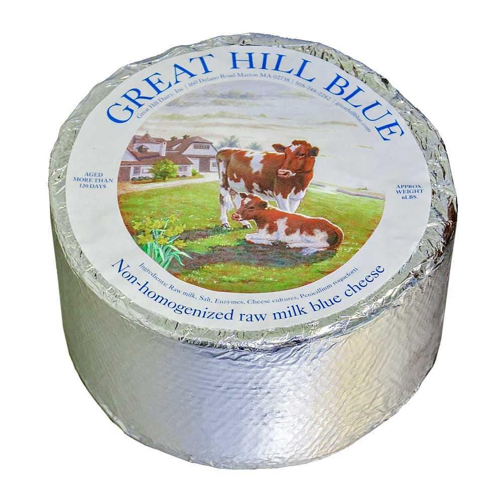 Premium Great Hill Blue Cheese - 6 Pound Wheel | Artisan Aged Cheese for Charcuterie Boards, Salads & Gourmet Recipes | High-Quality Dairy Product for Cheese Lovers