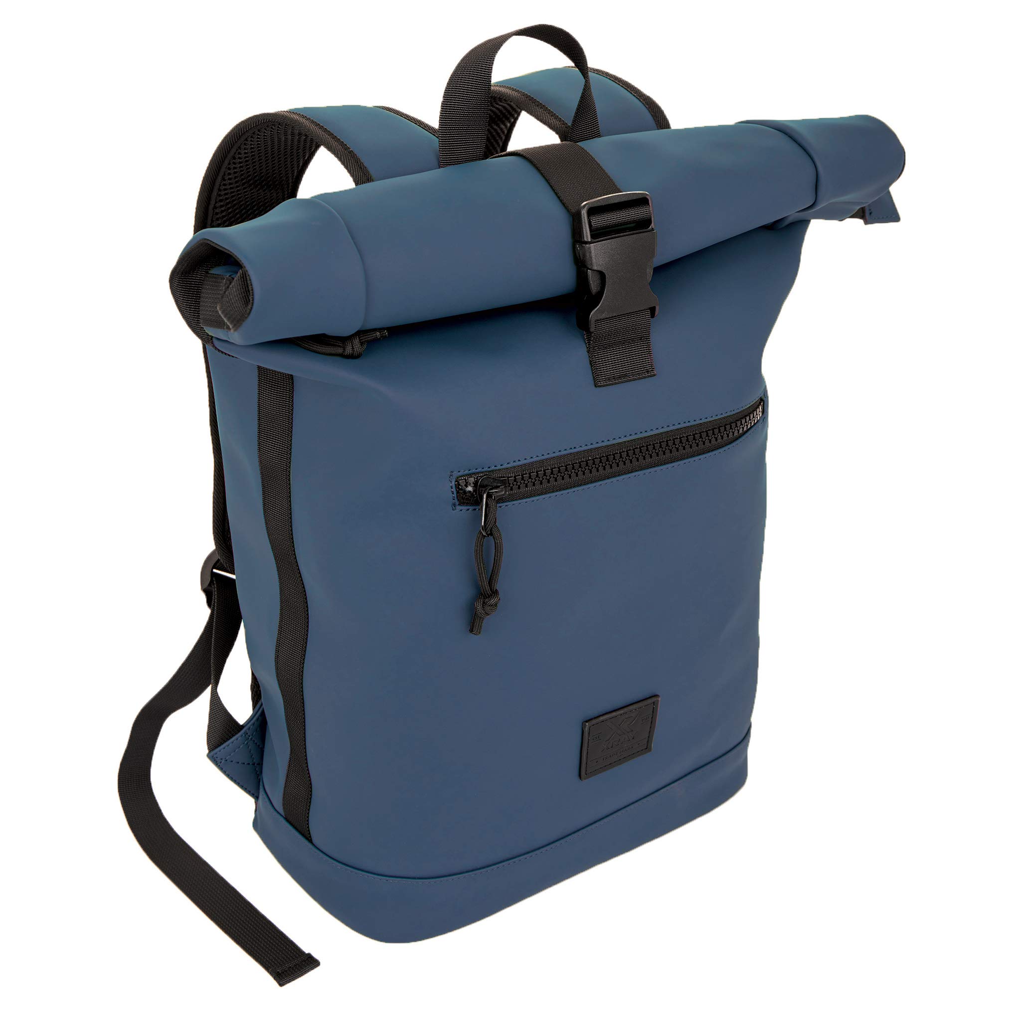 X RAY Roll Top Laptop Backpack for Men & Women - Waterproof PU Leather Expandable 22L Backpack with Adjustable Capacity, Fits 15.6 Inch Laptop (Navy) - Perfect for Work, Travel & College