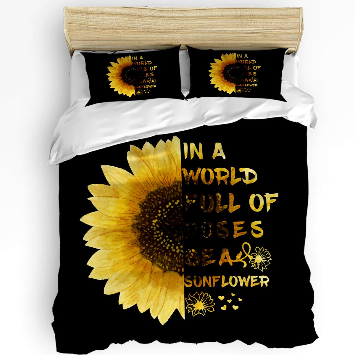 LooPoP Sunflower California King Bedding Set - 3 Piece Comforter Duvet Cover with Pillow Shams for Teens, Boys & Girls - Inspirational Text Design - Perfect for Bedroom Decor, Dorm Room Essentials & Cozy Home Makeover