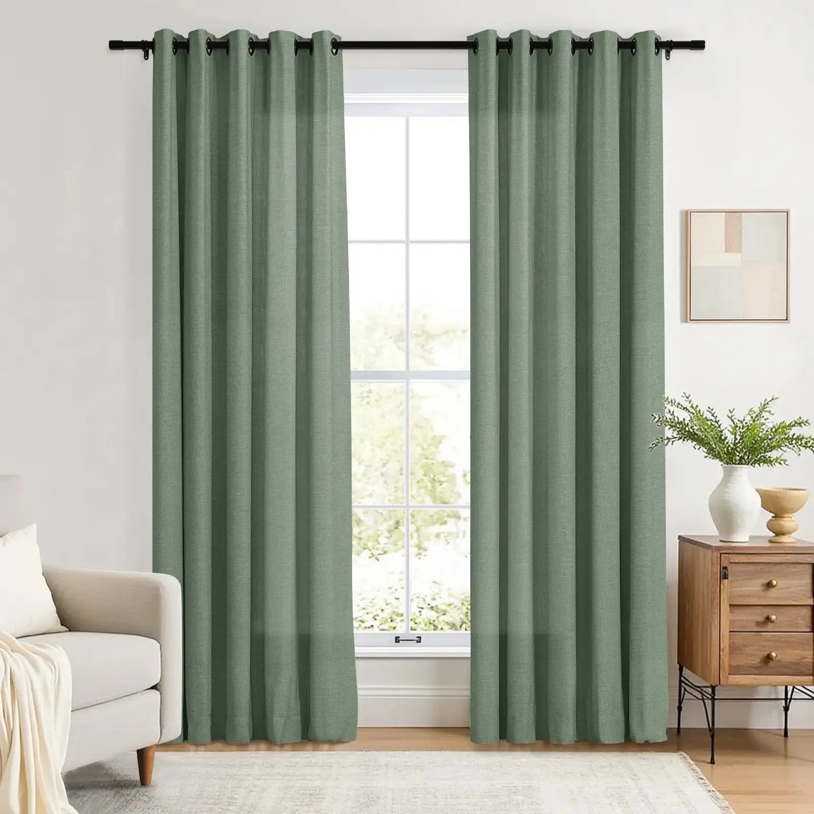 Linen Curtains with Grommet Top - Blackout Drapes for Living Room & Bedroom - Elegant Home Decor for Windows (52x84 Inches) - Perfect for Privacy, Light Control and Room Darkening