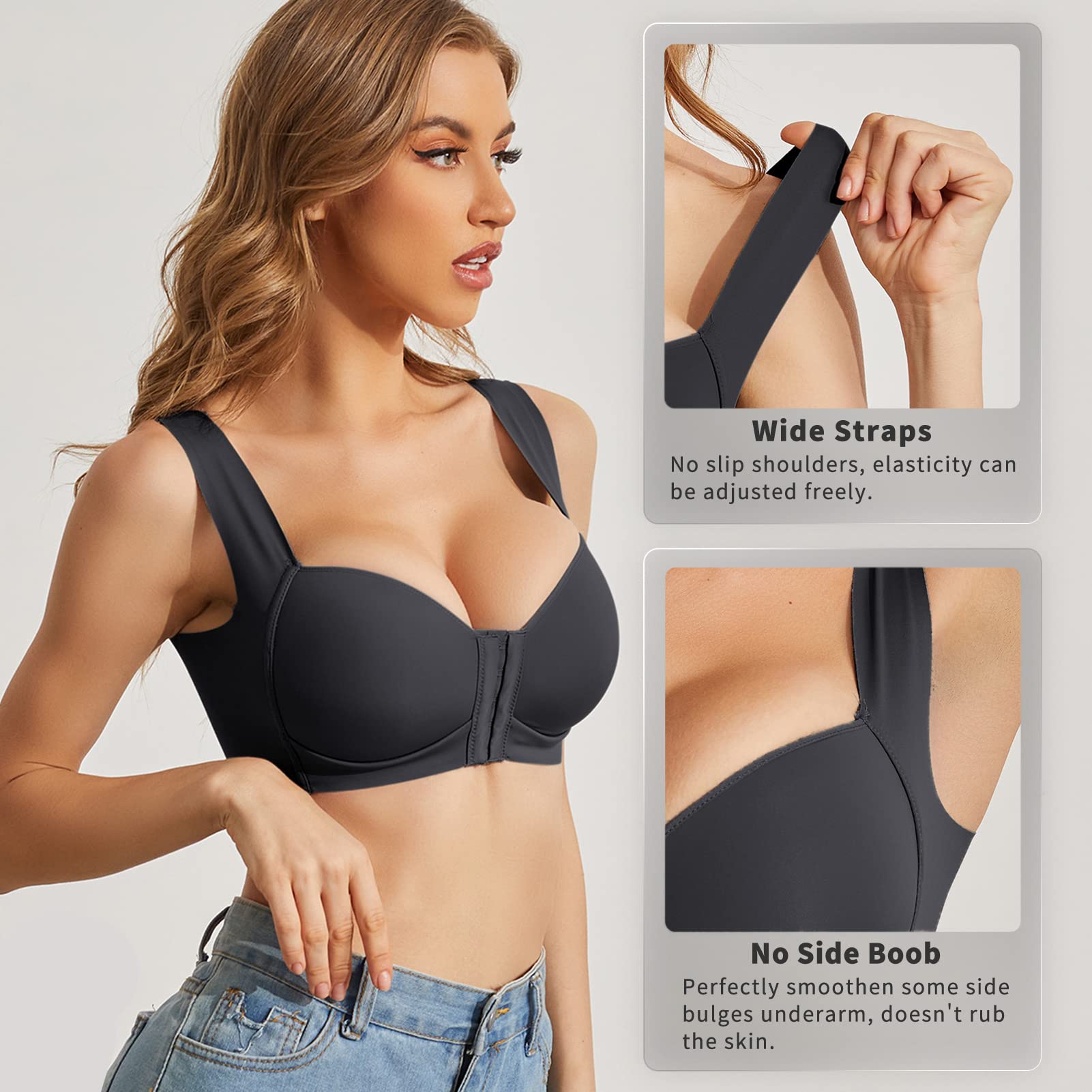Wirefree Front Close Push Up Bras for Women - Seamless Smooth Back Support - Perfect for Everyday Wear, Workouts & Comfortable Sleep