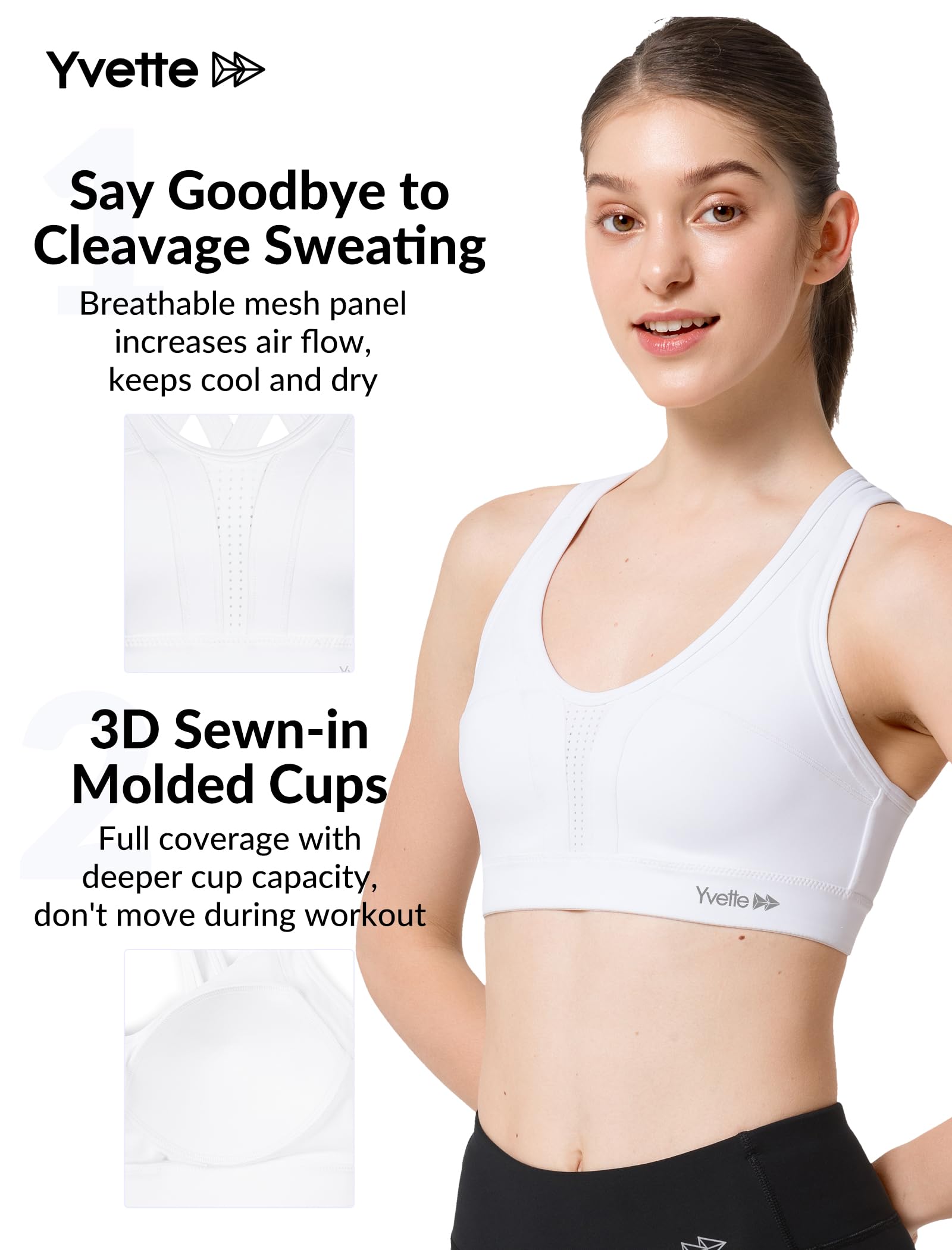Yvette Women's High Impact Sports Bra - Criss Cross Back Supportive Running Bra for Plus Size - Gym, Yoga & Workout Activewear
