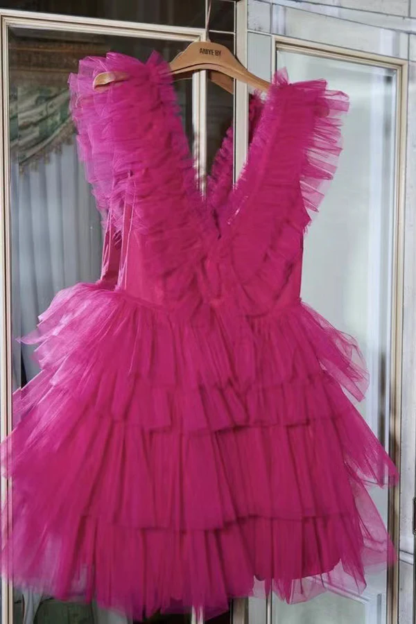 Hot Pink Short Homecoming Dress Mini Tulle Prom Dress J4036 - Elegant Party Gown for Dances, Formals & Special Occasions