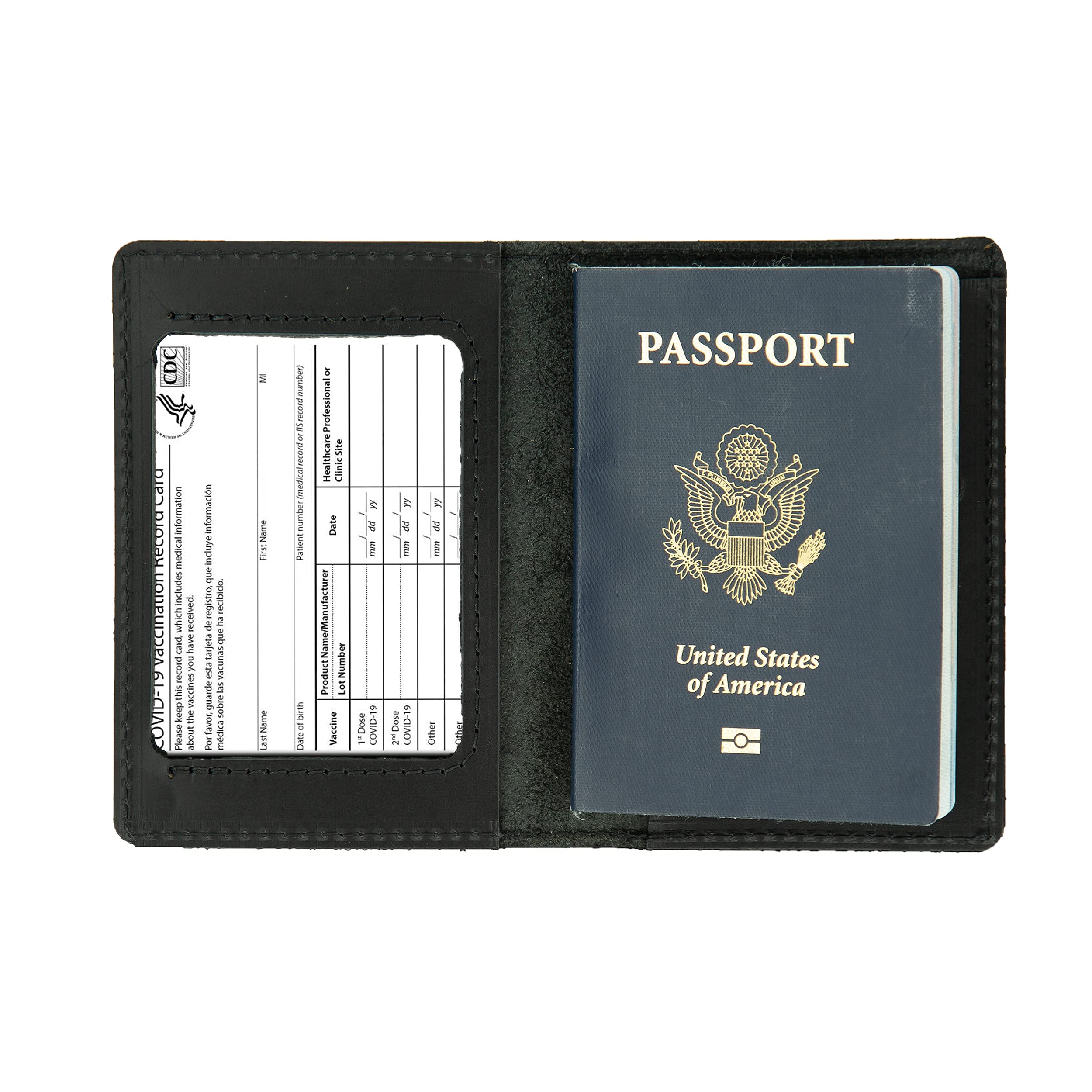 Genuine Leather Passport & Vaccine Card Holder - RFID Blocking Travel Organizer for Vaccination Records | Perfect for Airports, Business Trips & International Travel (Black)