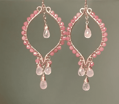Pink Tourmaline & Morganite Rose Gold Hoop Chandelier Earrings for Women - Elegant Dangle Drop Earrings for Wedding, Party & Special Occasions