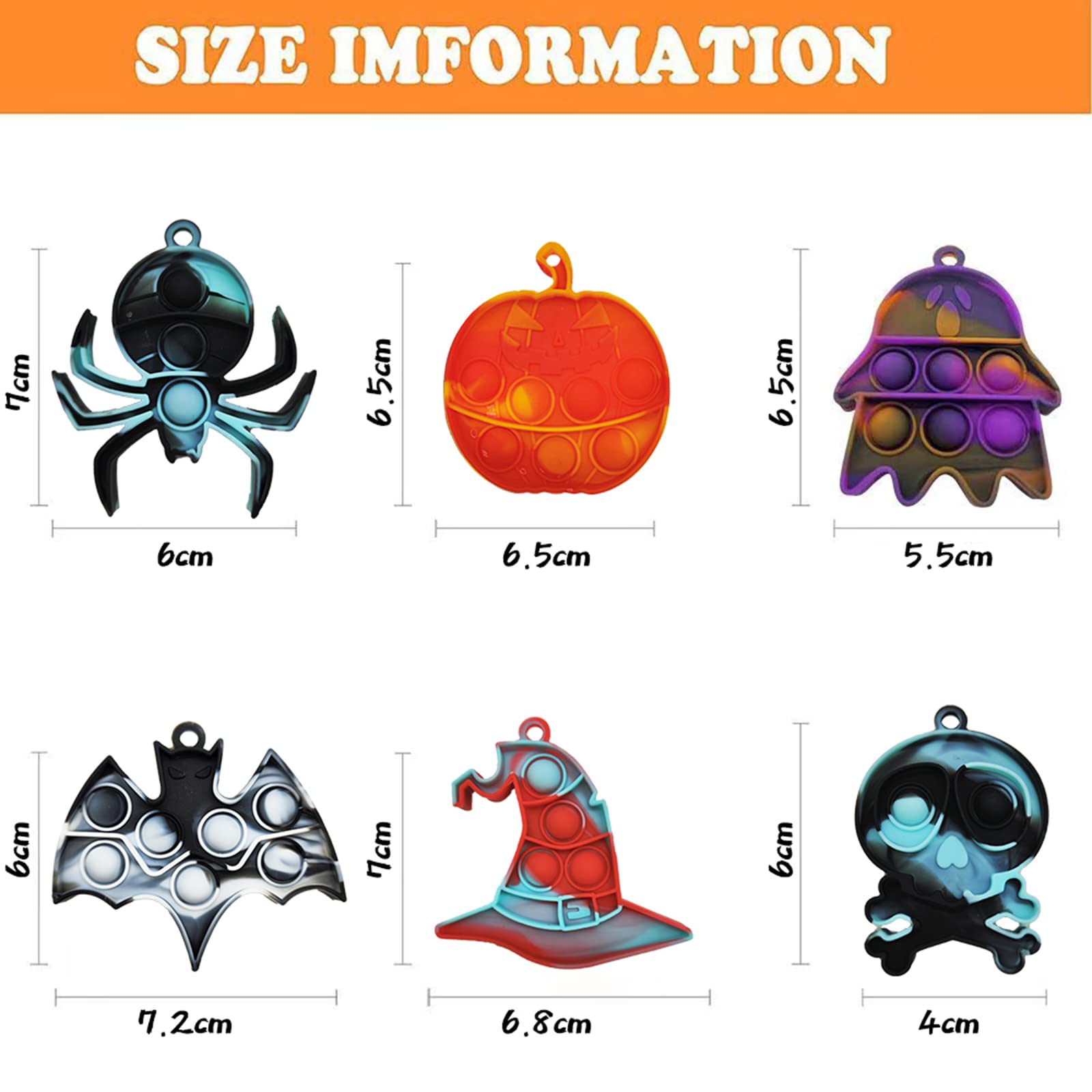 30 Pcs Halloween Pop It Keychain - Simple Silicone Stress Relief Fidget Toy for Kids & Adults - Bubble Push Sensory Anxiety Relief - Perfect for Halloween Party Favors, Classroom Rewards & Travel Stress Relief