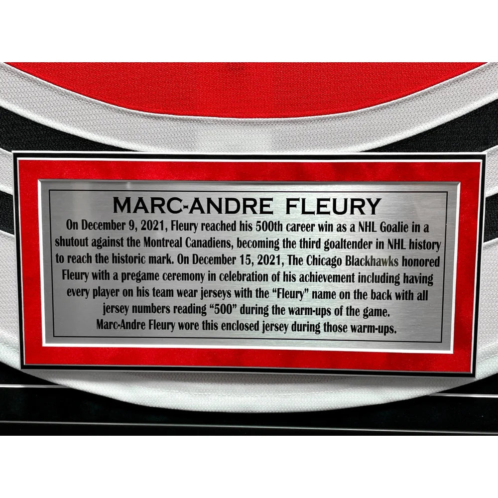 Authentic Marc Andre Fleury Game-Worn 500 Career Wins Chicago Blackhawks Jersey - Photomatched & Team COA Signed - Perfect for Hockey Memorabilia Collectors and NHL Fans Display