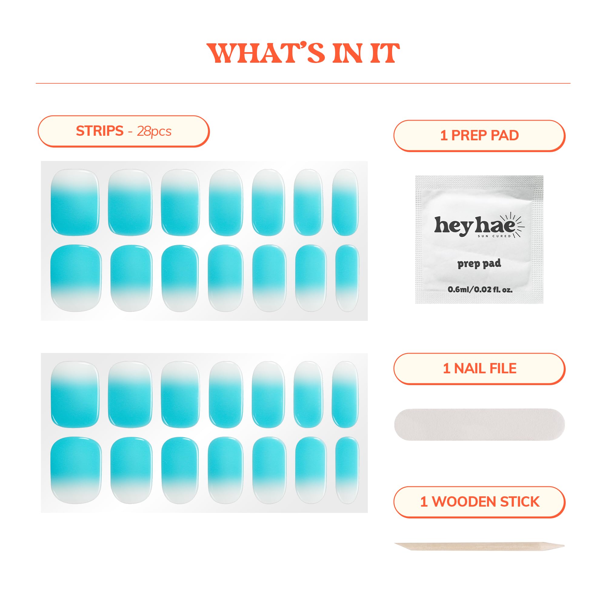 Premium Semi-Cured Gel Nail Strips Kit - Spring Nail Art Designs, No LED Lamp Needed, Easy to Apply & Remove, Includes 28 Strips, Prep Pad, Nail File & Wooden Stick - Hey, Blue Me Away - Perfect for Home Manicures, Parties & Gifts